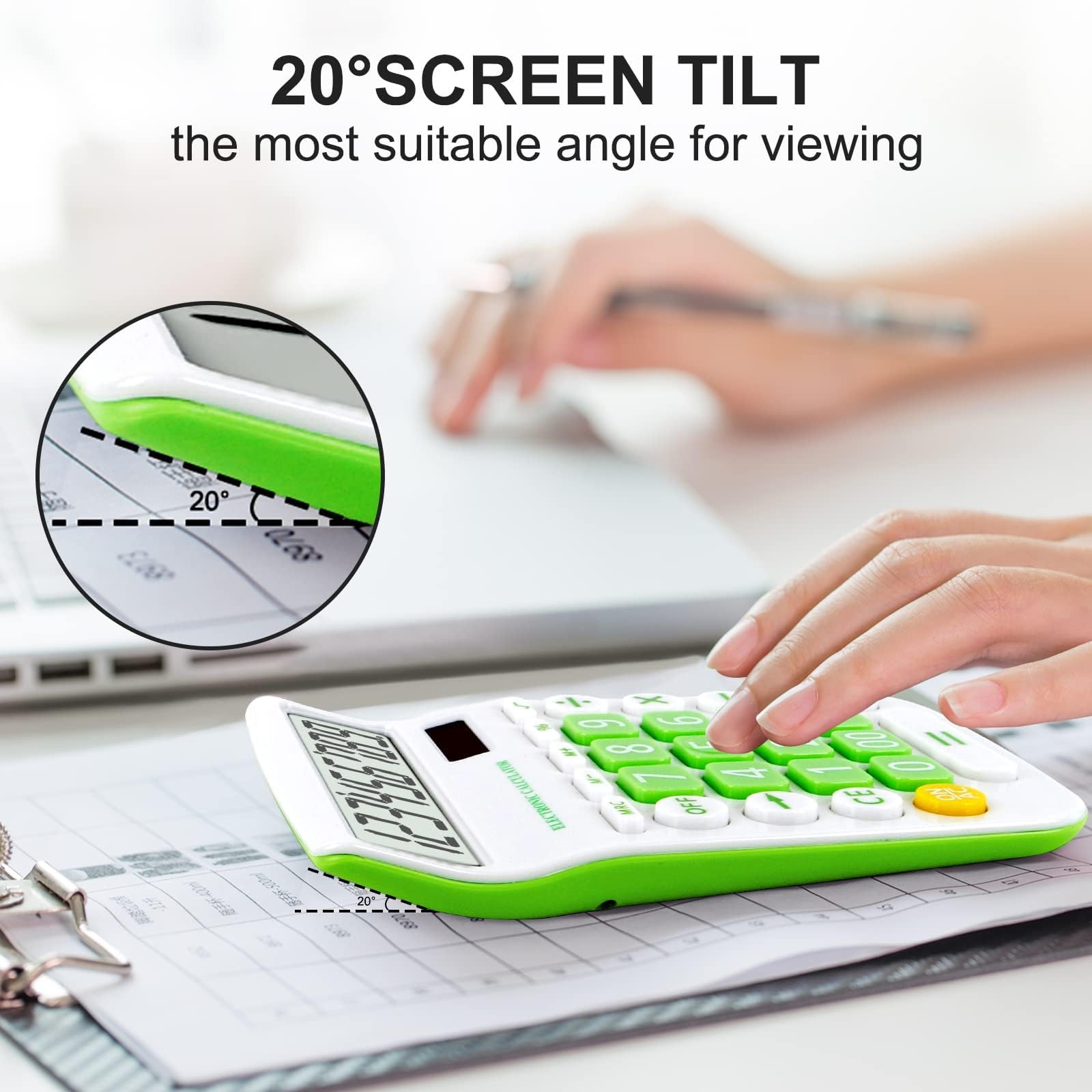 12-Digit Solar & Battery Powered Desktop Calculator with Large Display & Big Buttons - Dual Power Office Calculator for Accounting, Bookkeeping & School Math (Green) - Perfect for Home Office, Classroom & Business Use