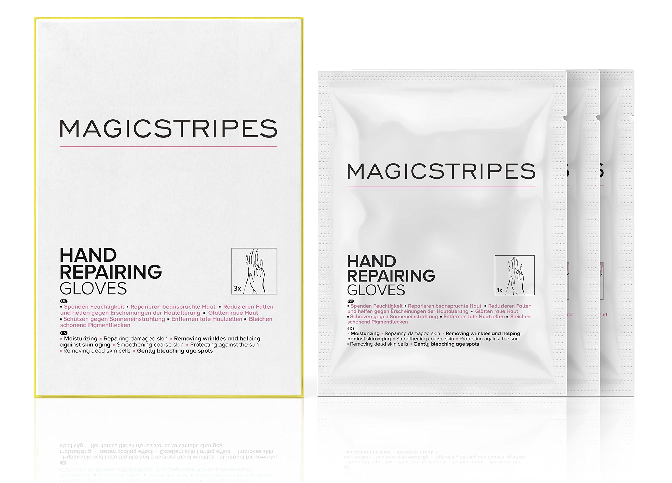 MAGICSTRIPES Moisturizing Hand Repair Gloves with Collagen & Shea Butter - Spa Treatment for Dry Skin, Nail Care & Age Spot Reduction (3 Pairs) - Perfect for Nighttime Hydration, Winter Hand Care & At-Home Spa Treatments