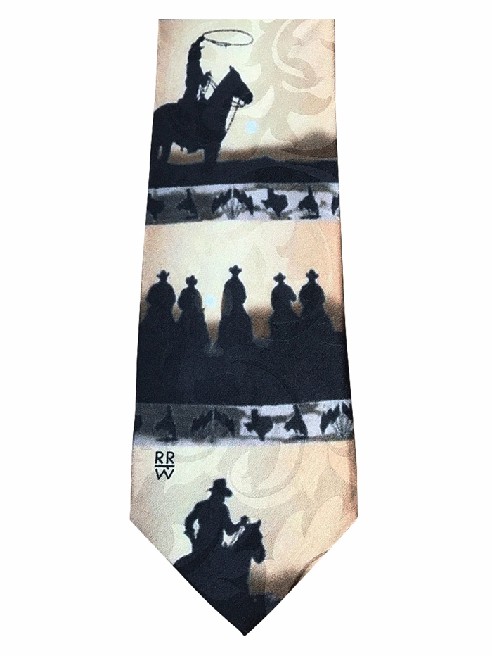 Rockmount 471 Men's Trail Riders Silhouette Silk Tie in Gold - Perfect for Business Meetings, Weddings & Formal Occasions