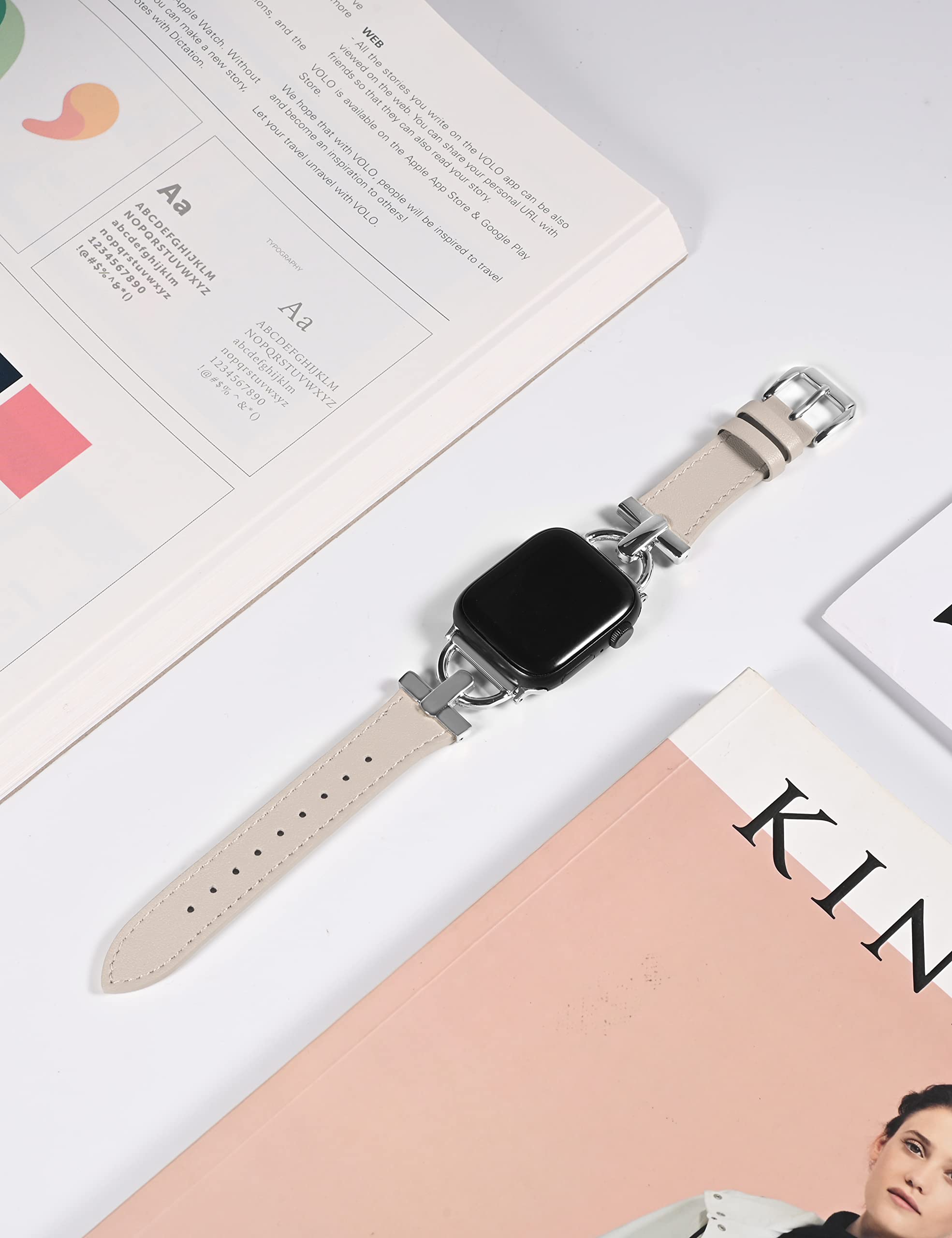 Premium Leather Band for Apple Watch - Compatible with Series 10/9/8/7/6/5/4/3/2/1/SE/Ultra (38mm-49mm) | Elegant Dressy Strap for Women & Men | Perfect for Business, Parties & Everyday Wear