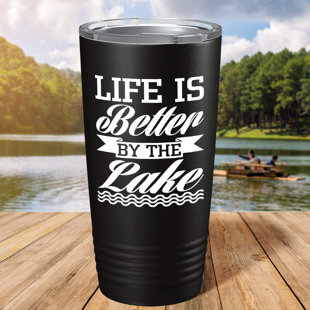 20 oz Stainless Steel Tumbler with Lid - Insulated Black Travel Mug for Coffee & Tea - Perfect for Lakeside Relaxation, Camping & Outdoor Adventures