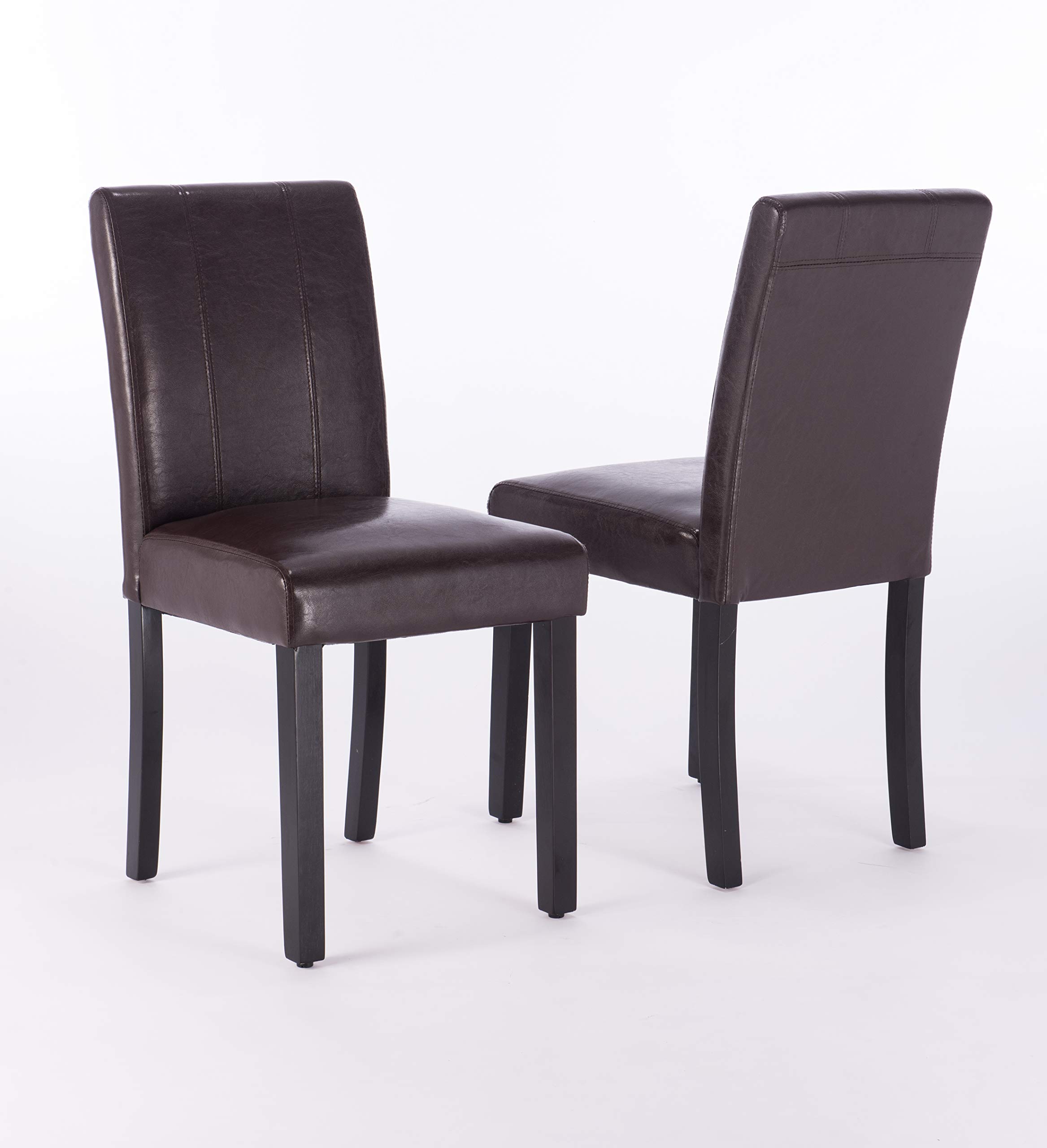 2 Pack Solid Wood Leatherette Parson Dining Chairs - Brown - Modern Kitchen & Dining Room Furniture Set for Home & Restaurant Use