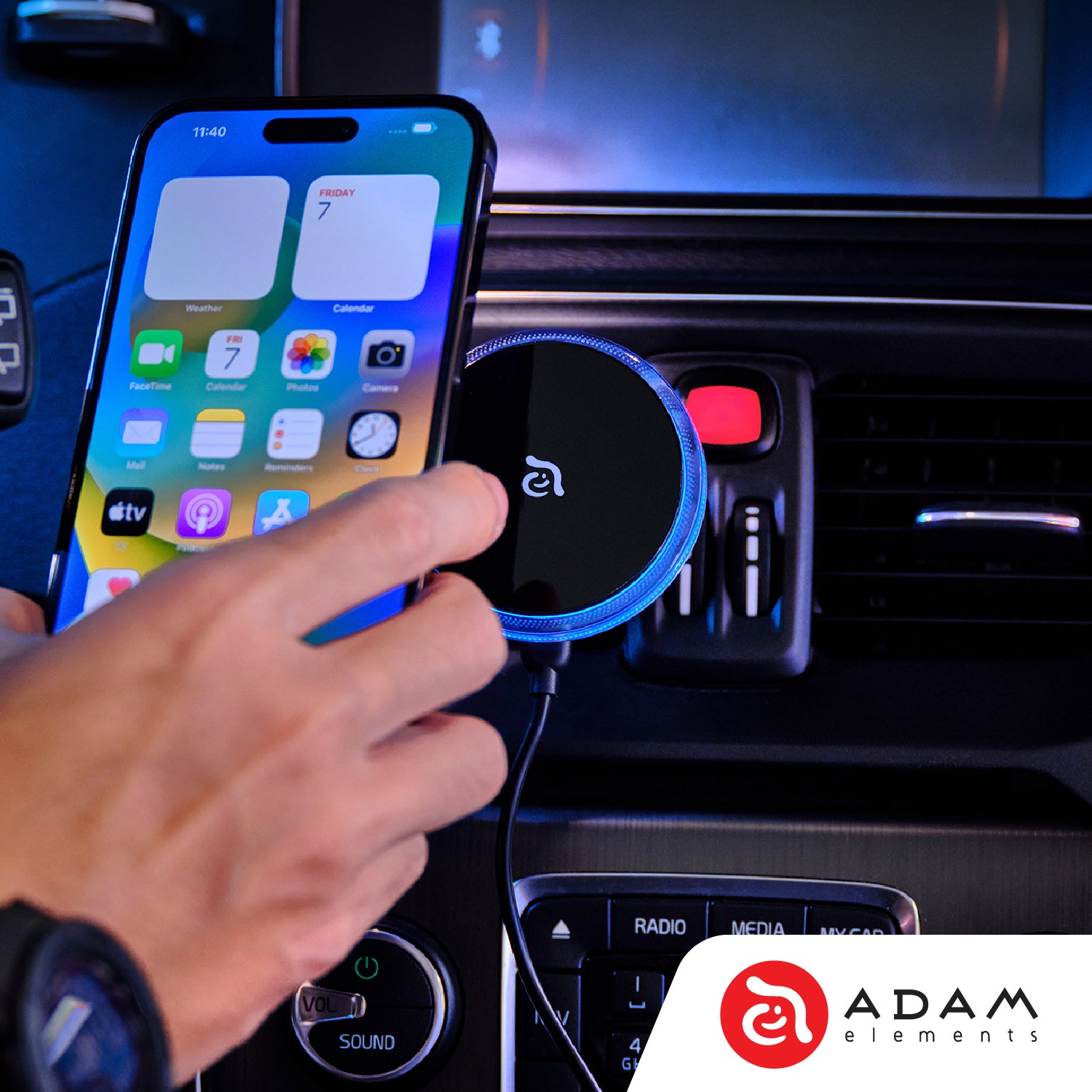 ADAM elements OMNIA CX1 LED Magnetic Car Charger - Fast Wireless Charging for iPhone & Android - Perfect for Road Trips & Daily Commute