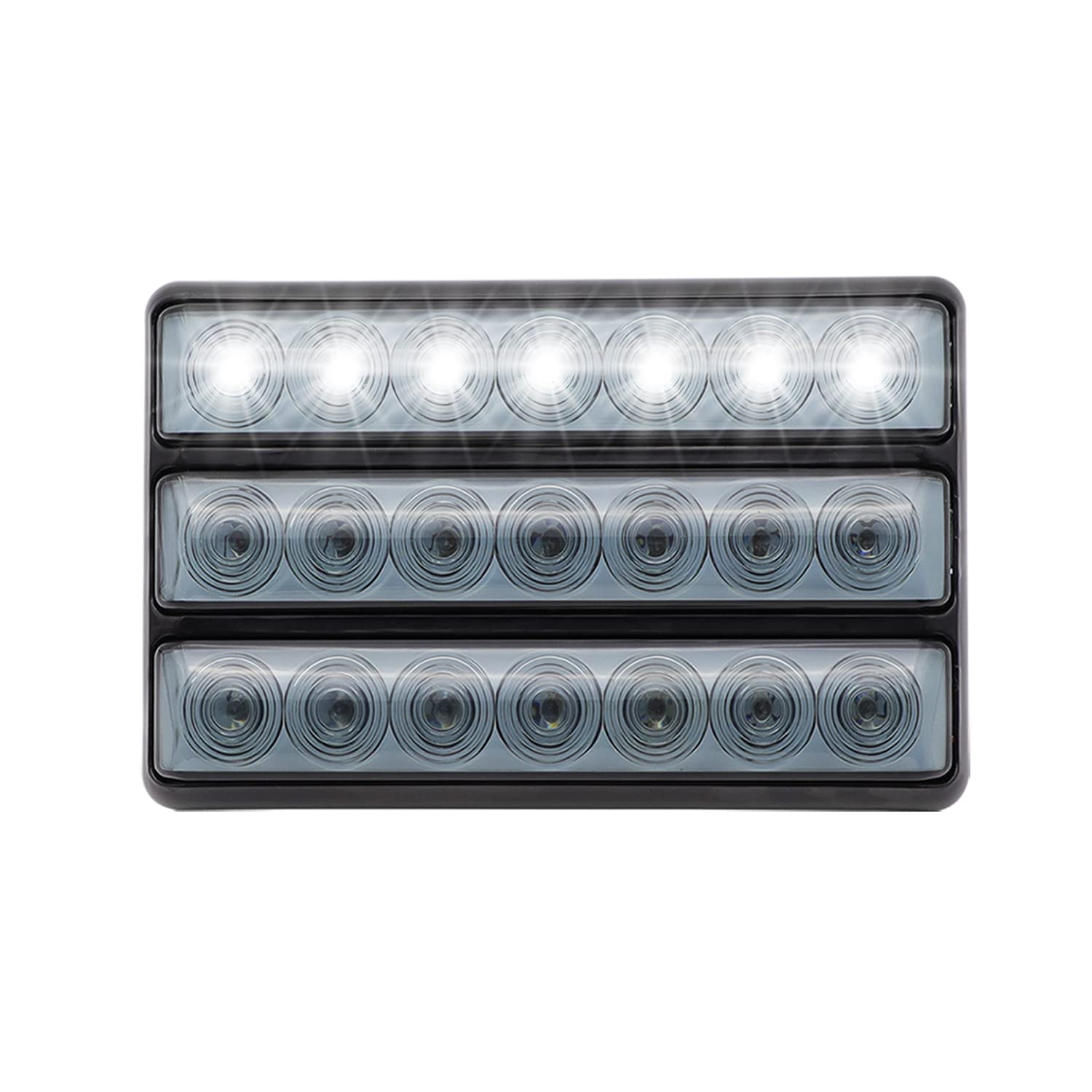 8 Inch Smoked Lens White Sealed LED Clearance Lamp - 7 LED Long Tail Lights with Triple Bracket for Heavy Duty Truck & Trailer (12V DC Universal L7) - Perfect for Semi Trailers, Commercial Vehicles & RV Safety Lighting