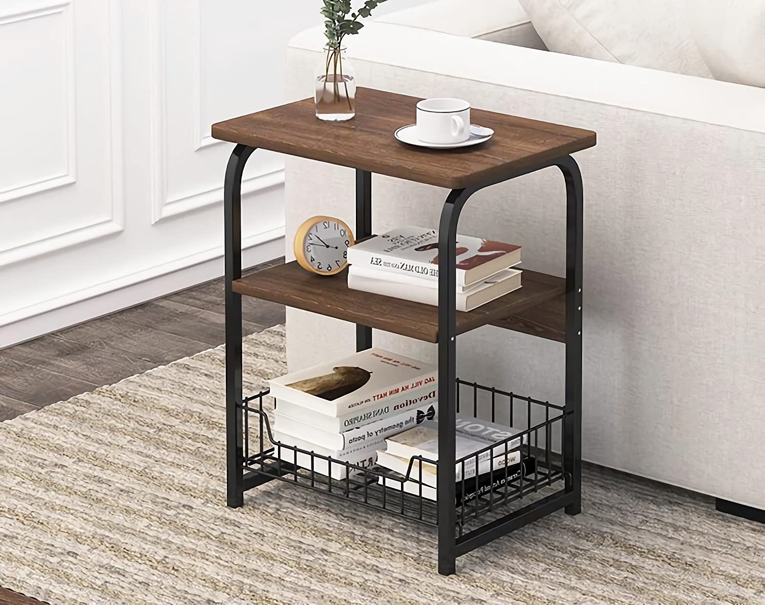 Bueuwe 3-Tier Nightstand with Storage Shelf - Rustic Metal End Table for Bedroom, Living Room & Office - Easy Assembly Steel Frame Side Table - Perfect for Small Spaces, Entryway Decor & Tea Table Use