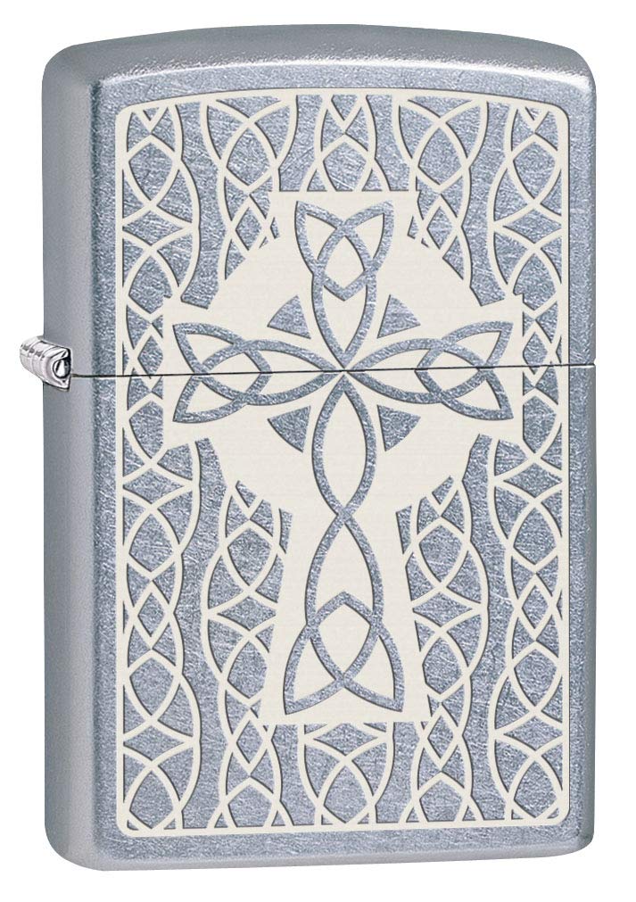 Zippo Lighter with Celtic Cross Engraving - Street Chrome 80634 | Windproof Refillable Metal Lighter for Outdoor Camping, Hiking & Everyday Carry