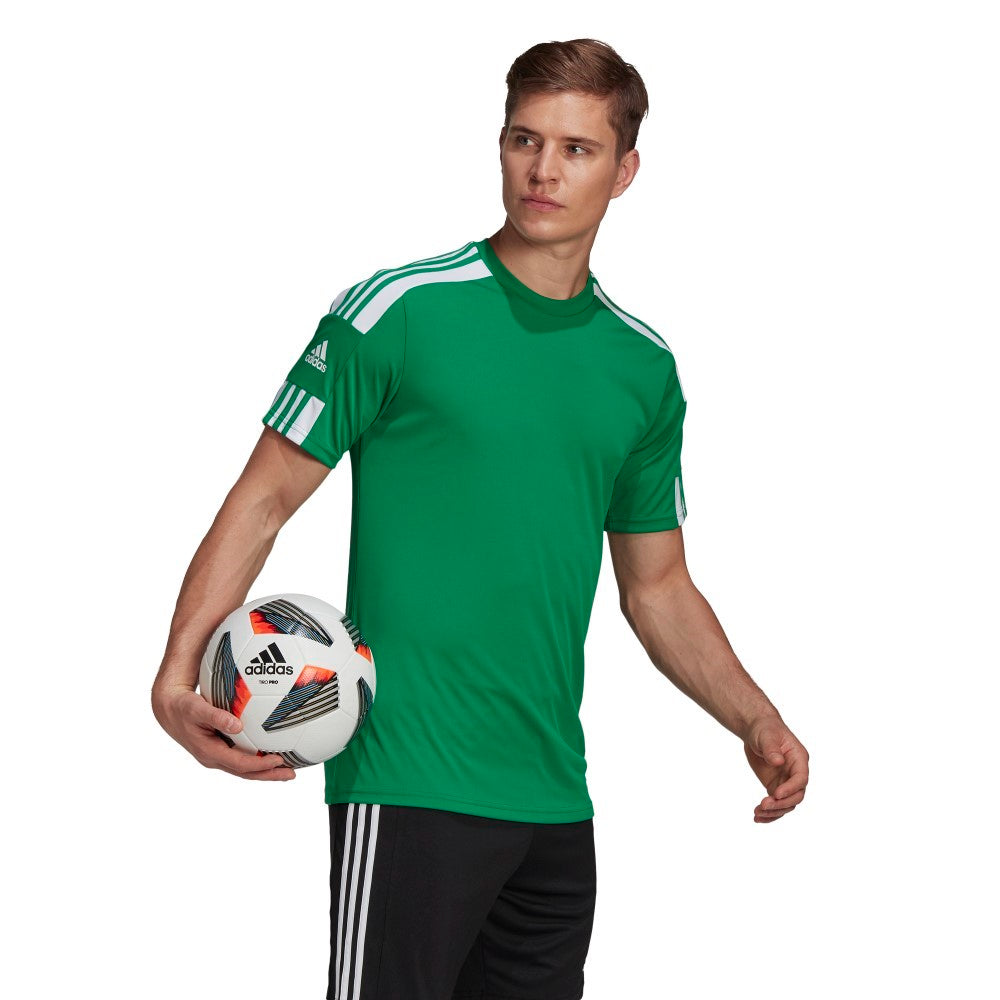 Adidas Adult Squadra 21 Soccer Jersey - Green & White Stripe Athletic Shirt for Men & Women | Perfect for Training, Matches & Fan Wear