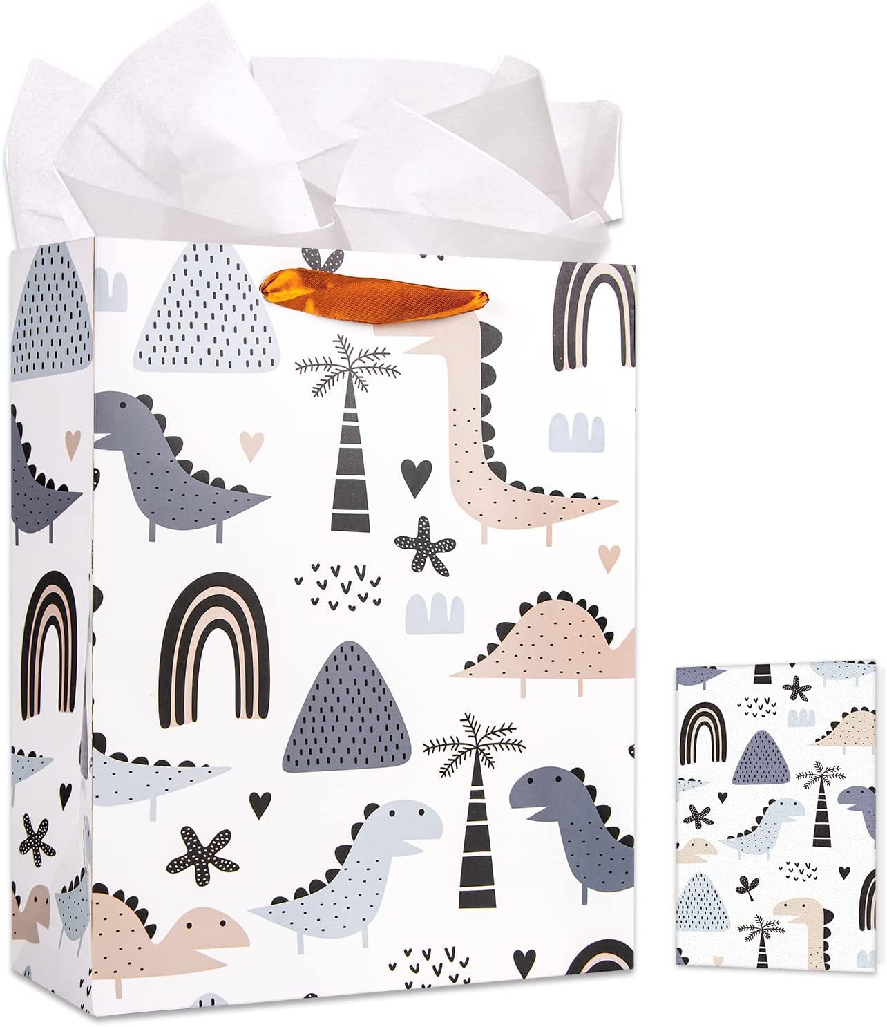 Dinosaur Birthday Gift Bags for Boys - 13 Inch Large Party Favor Bags with Tissue Paper & Greeting Card | Kids Dino Themed Party Supplies, Gift Wrapping Bags for Birthday Parties, Baby Showers & Holiday Gifts