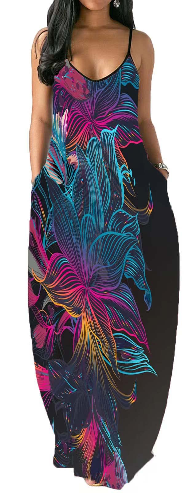Yilisaxi Women's Plus Size Casual Sleeveless Long Maxi Dress with Pockets - Flowy Loose Fit Summer Beach Dress for Vacation, Outdoor & Boho Style