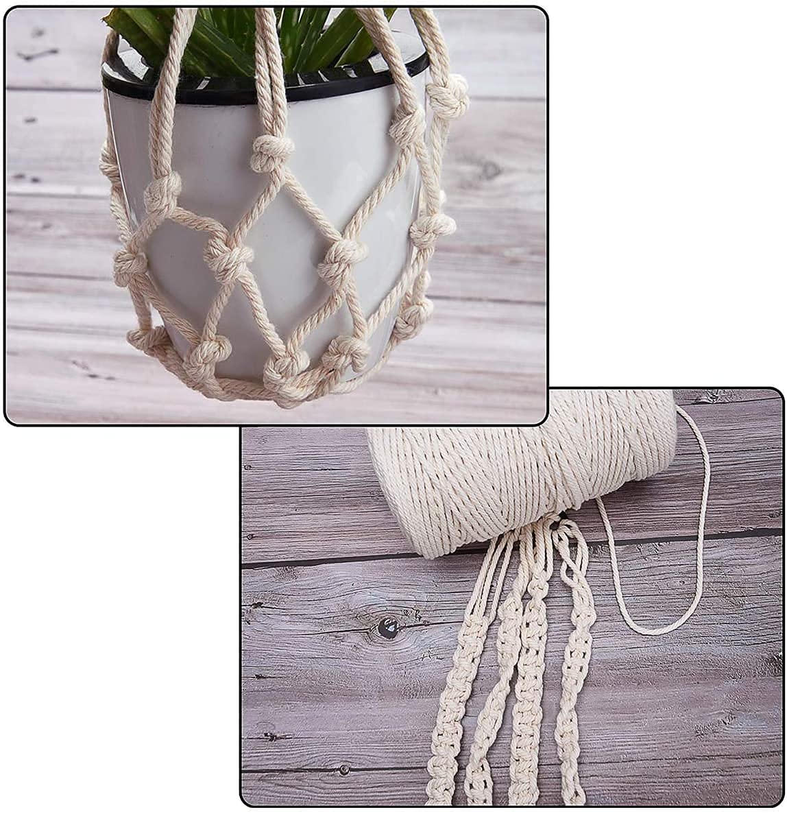 4-Ply Twisted Macrame Cotton Cord - Natural White (4mm x 109 Yards) | Premium Macrame Yarn for DIY Plant Hangers, Wall Hangings & Boho Home Decor | Perfect for Macrame Supplies, Jewelry Making & Craft Projects