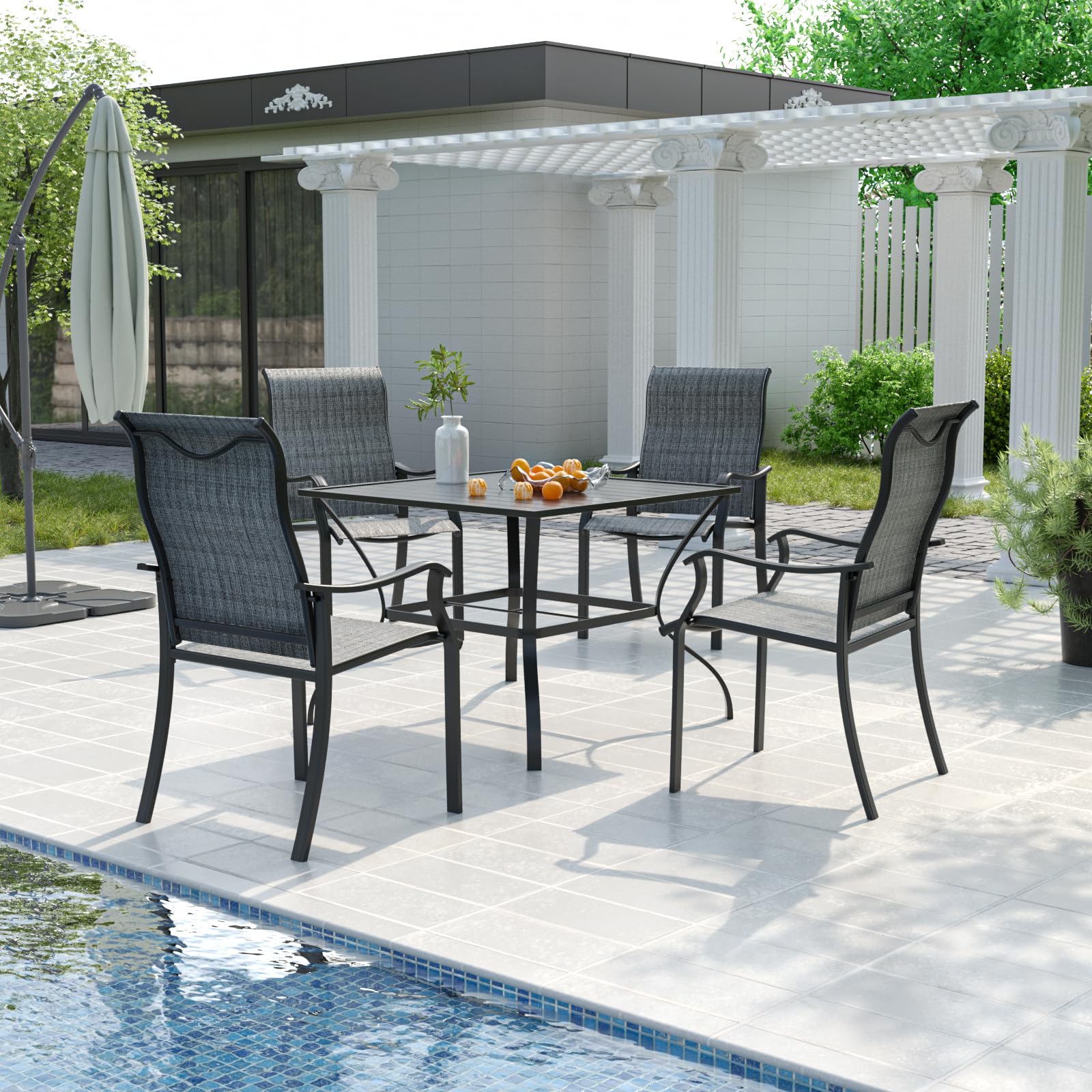 UDPATIO 4-Piece Patio Dining Chairs Set - High Back Textilene Outdoor Chairs with Armrests, Durable Metal Frame for Lawn, Garden, Backyard - Dark Grey | Perfect for Outdoor Dining, Poolside Relaxation & Patio Decor