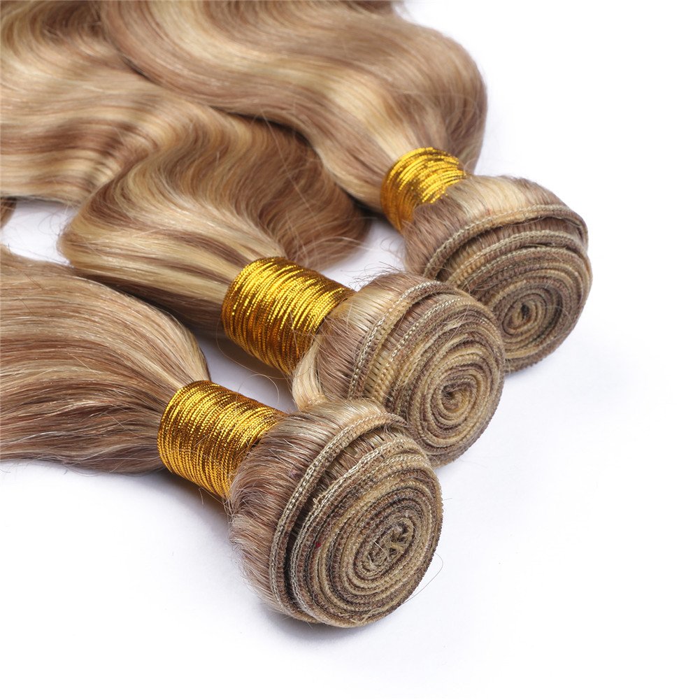 Brazilian Ombre Hair Extensions Mixed Length Double Weft Wet & Wavy Human Hair Weave Bundles (Piano 27/613 Blonde) for Stunning Beach Waves & Everyday Glamour