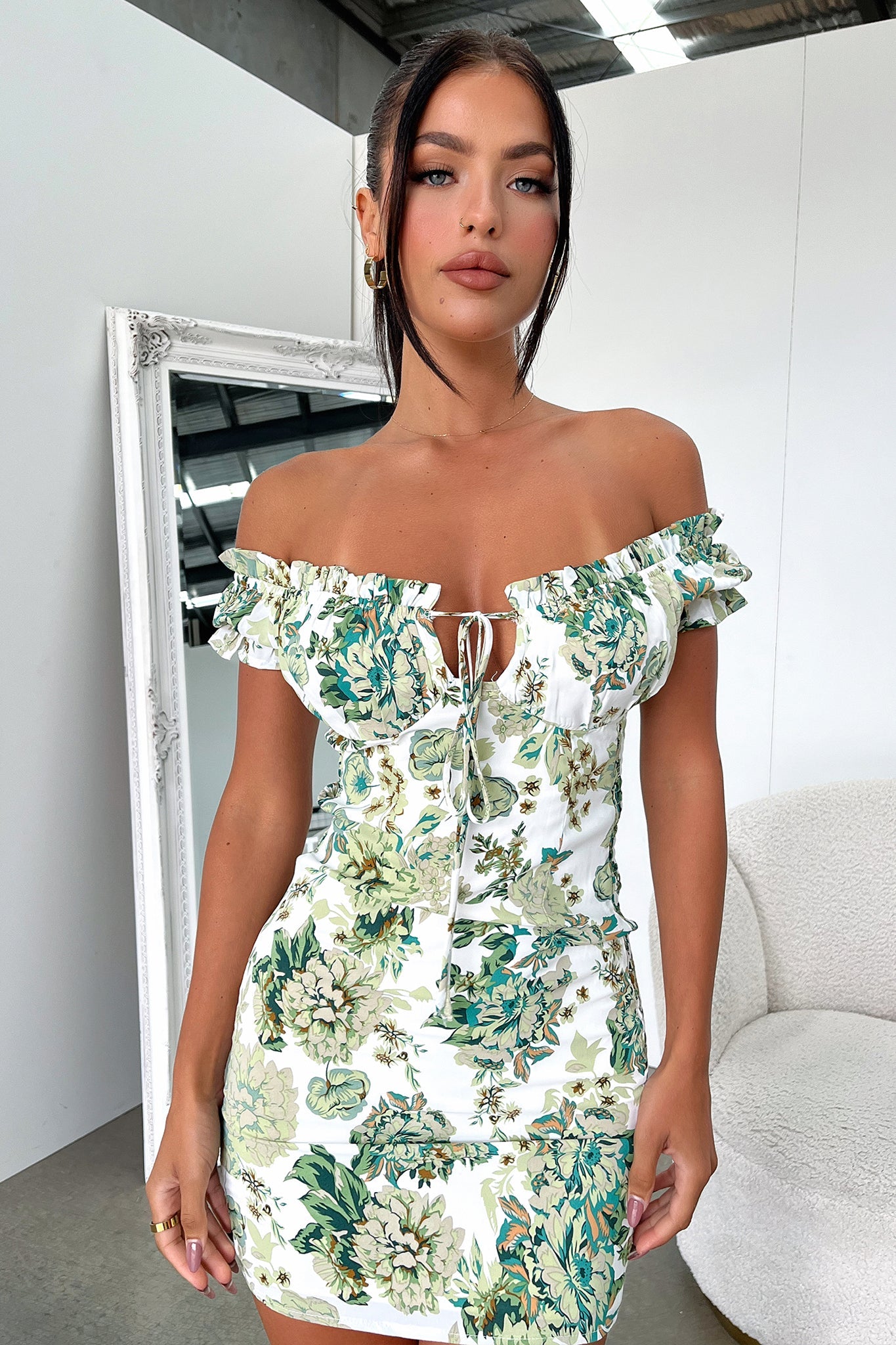 Maisie Dress - Green & White Floral Print Summer Dress for Women | Casual Wear, Beach Outfits, Garden Party & Date Night