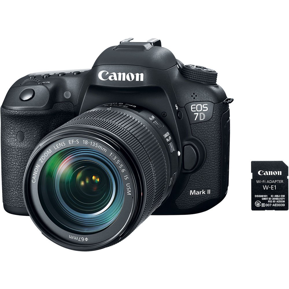 Canon EOS 7D Mark II DSLR Camera with 18-135mm f/3.5-5.6 IS USM Lens & W-E1 Wi-Fi Adapter - Professional Photography Kit with 64GB Memory Card, Case, Tripod & Accessories (Renewed) - Perfect for Travel, Wildlife & Sports Photography
