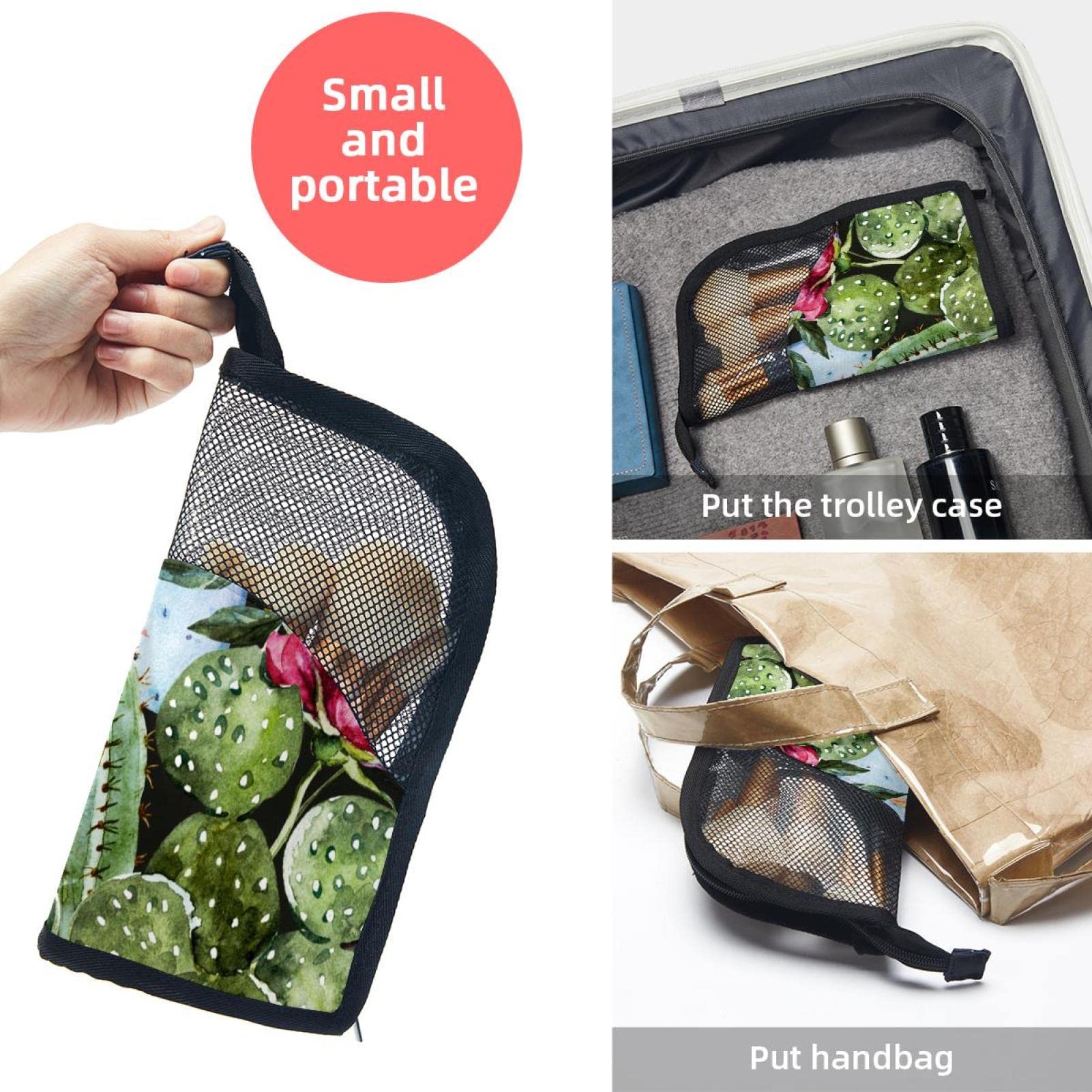 12-Piece Makeup Brush Organizer Bag with Cacti Flower Design - Portable Travel Cosmetic Brush Holder Case for Professional & Home Use