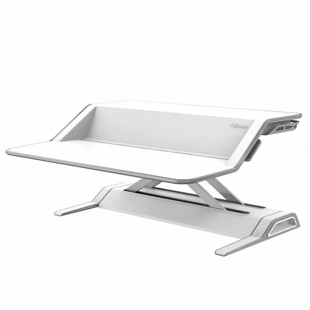 Fellowes Lotus Sit-Stand Workstation Desk - Adjustable Height Standing Desk, Pre-Assembled White Home Office Furniture for Ergonomic Workspace & Small Spaces