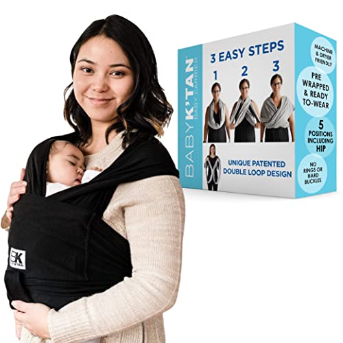 Baby K'tan Baby Carrier Wrap - Easy Slip-On Design (No Rings, No Tying, No Buckles) - Newborn to Toddler Baby Holder - Original Black - X-Small (Check Sizing Chart) - Perfect for Hands-Free Parenting, Errands & Outdoor Adventures