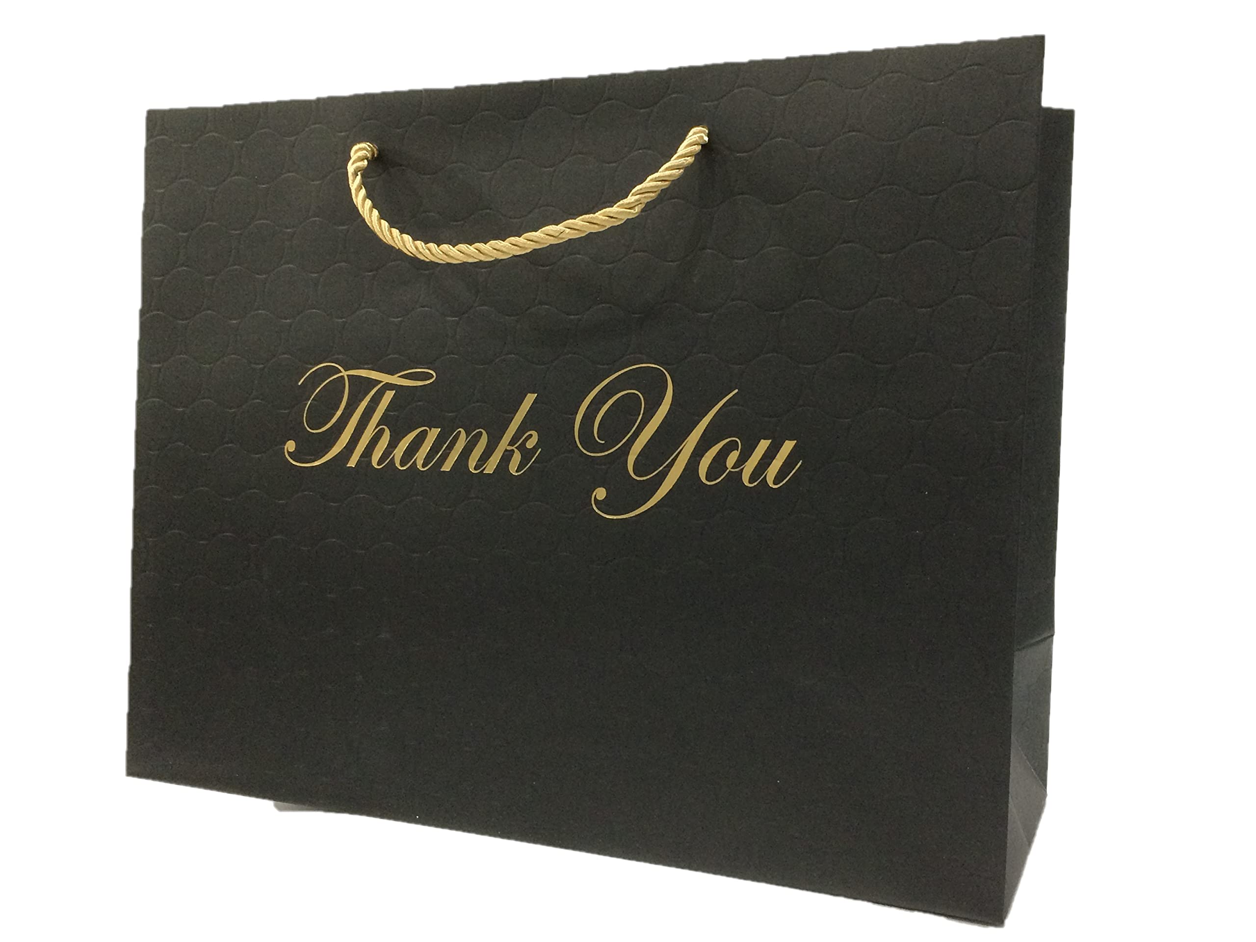Bulk 120 Pack MODEENI Large Thank You Gift Bags - 13x5x10 Inches Black Paper Shopping Bags with Handles - Perfect for Small Business, Retail, Party Favors & Wedding Favors