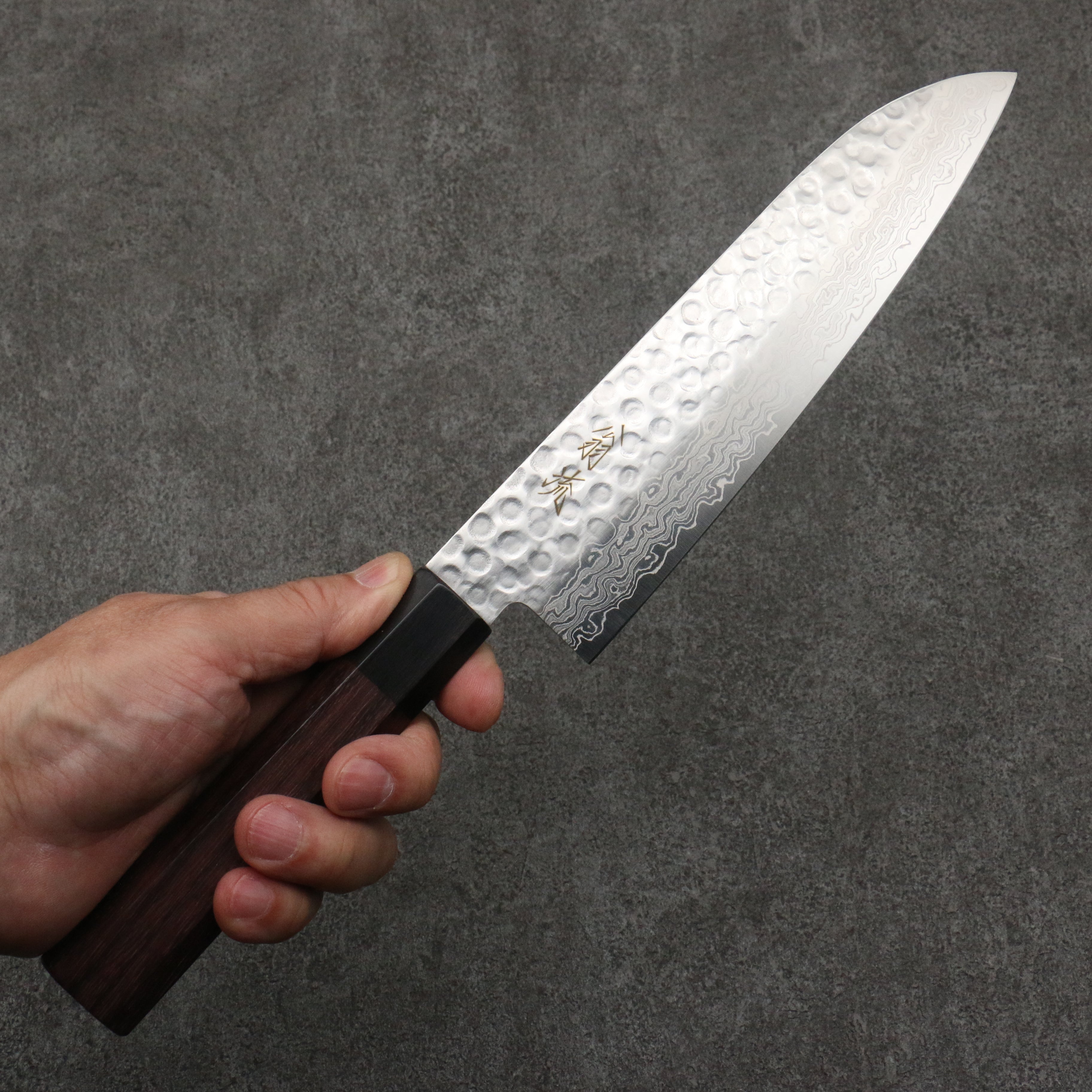 Premium OUL AUS10 Hammered Damascus Santoku Knife 180mm with Rosewood Handle - Japanese Kitchen Knife for Professional Chefs & Home Cooking, Perfect for Slicing, Dicing, and Chopping Vegetables, Meat, and Fish