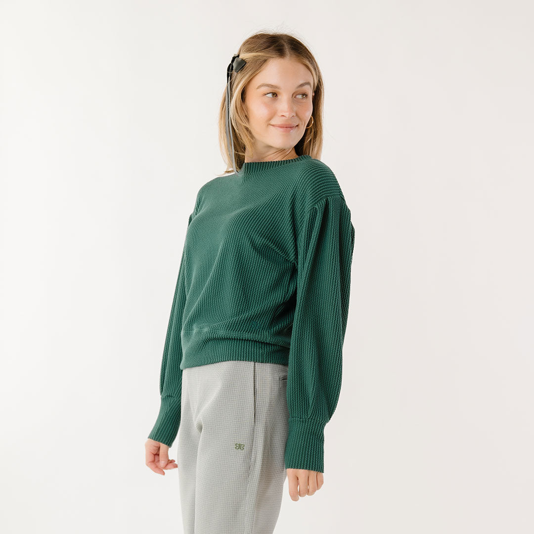 Serena Ribbed Knit Top for Women - Soft Stretch Hunter Green T-Shirt - Casual Everyday Wear, Layering Essential, Perfect for Work & Weekend Outfits
