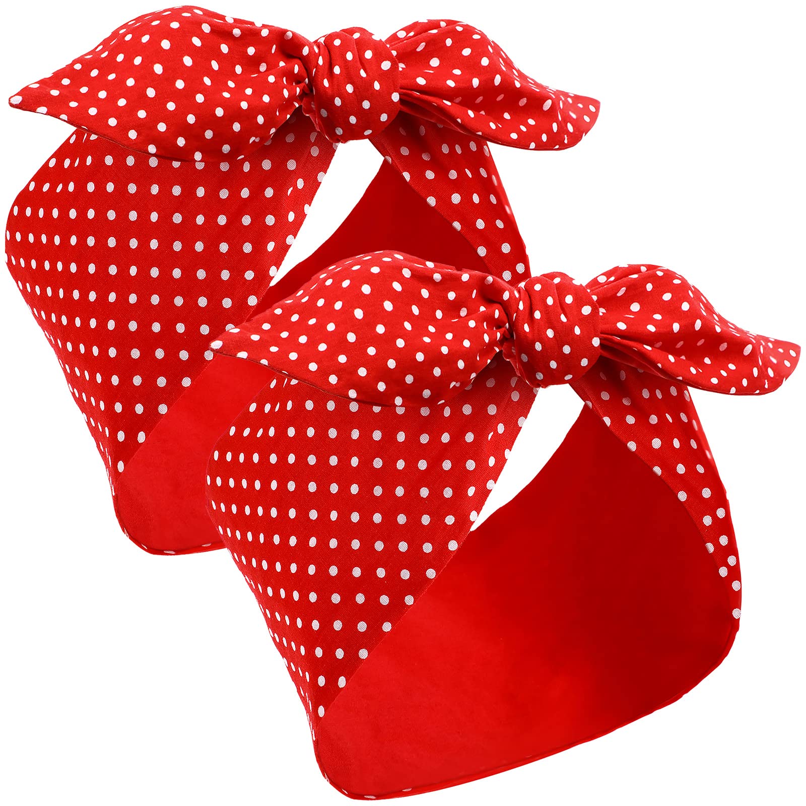 2-Piece Polka Dot Headband & Bandana Set - 50s Style Hair Accessories with Bows, Wide Headwrap for Women & Girls (Red, Small Dots) - Perfect for Vintage Costumes, Halloween, Themed Parties & Everyday Fashion