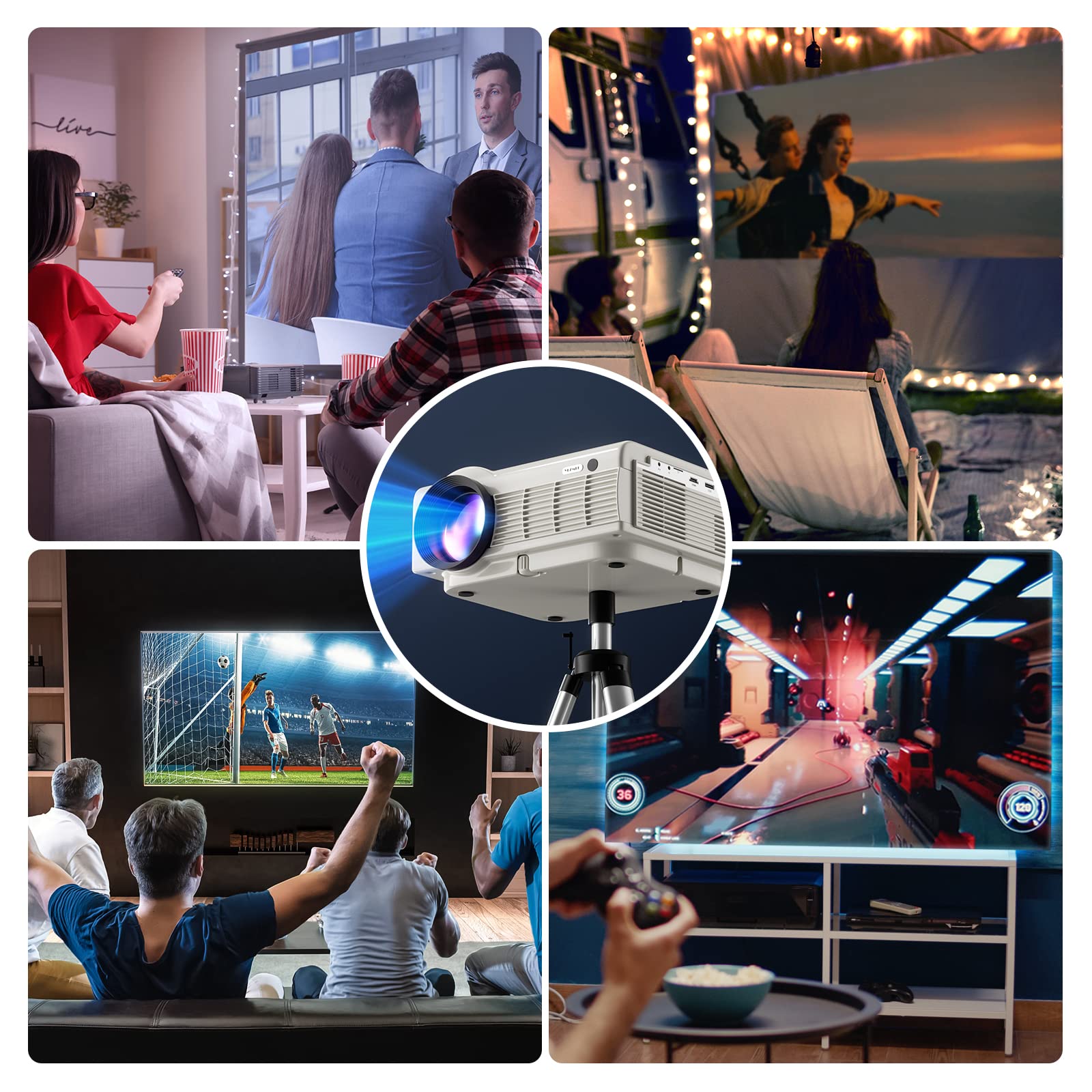 YEZMEK Native 1080P 15000 Lumen Full HD Projector - 5G WiFi & Bluetooth Mini Portable Outdoor Movie Projector, 4K Supported for TV Stick, Smartphone, Tablet & Laptop via HDMI/USB/AV - Perfect for Home Theater, Camping & Outdoor Movie Nights