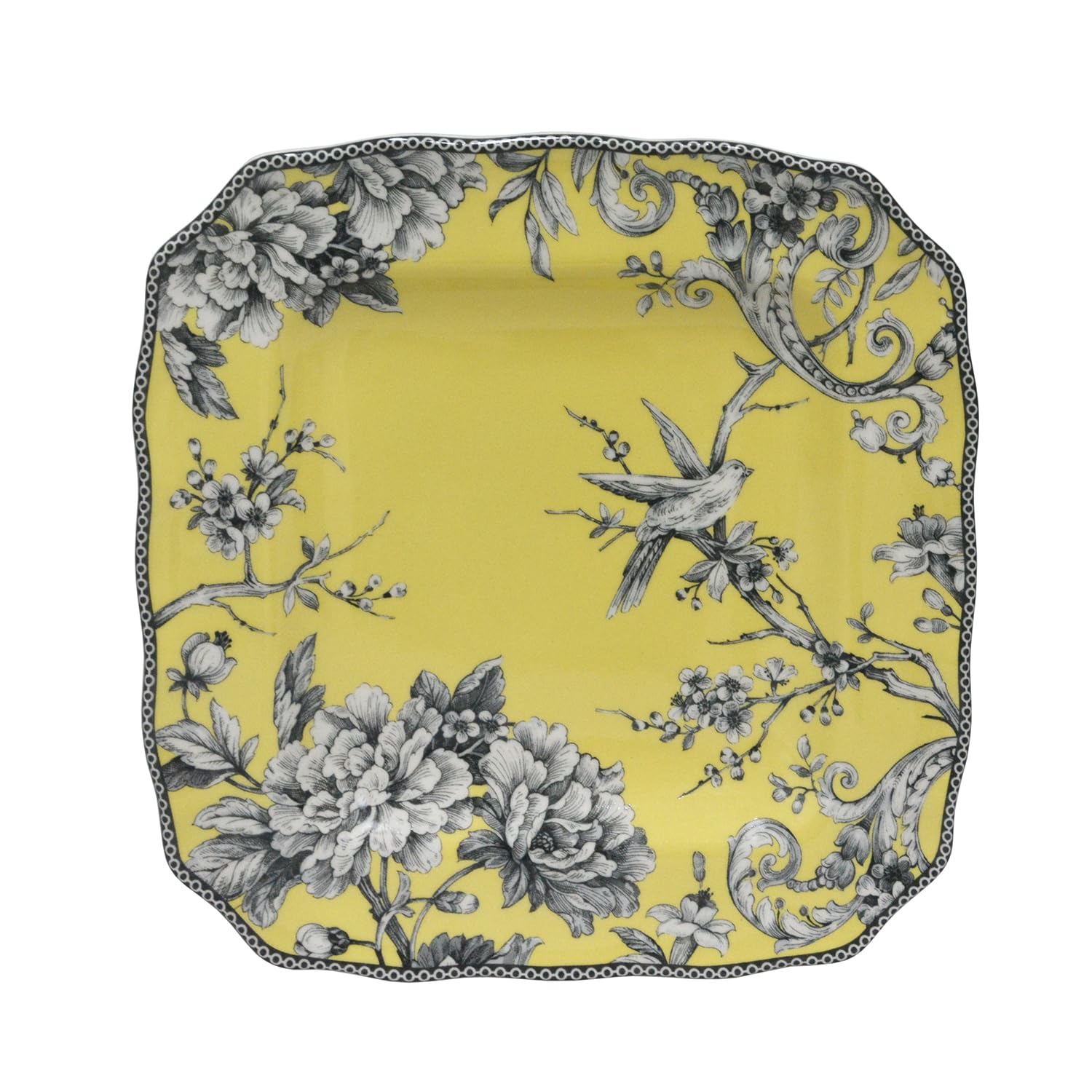 222 Fifth Adelaide 16-Piece Square Floral Dinnerware Set - Service for 4, Yellow Porcelain Plates & Bowls, Microwave & Dishwasher Safe, Chip Resistant - Perfect for Everyday Dining, Family Gatherings & Dinner Parties