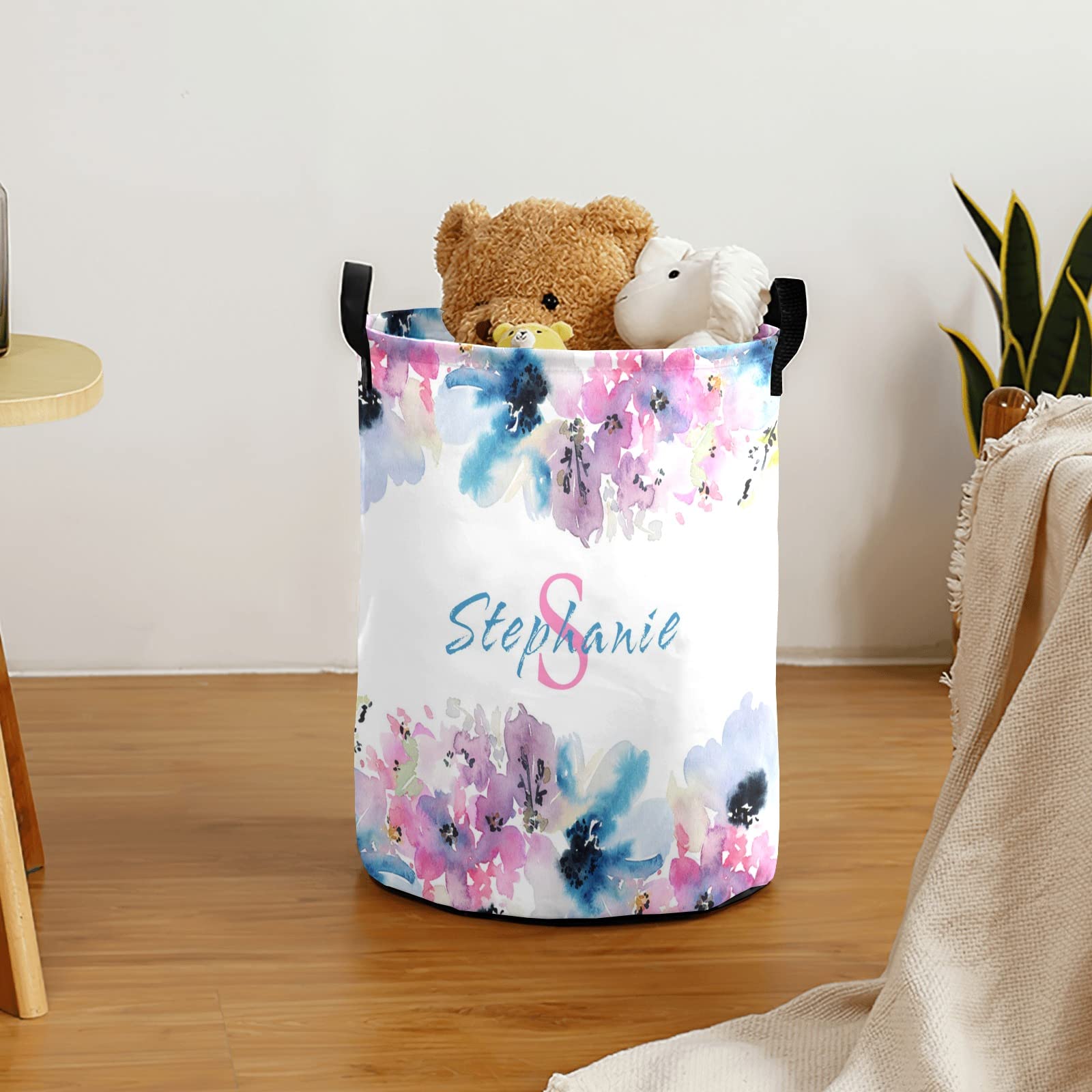 Custom Personalized Laundry Basket - Collapsible Clothes Hamper with Handle for Bathroom, Bedroom & Living Room Storage | Flower Design | Space-Saving Home Organization Solution