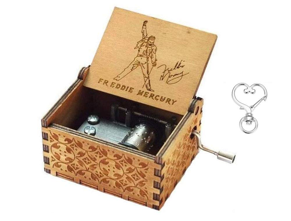 Vintage Wooden Hand Crank Music Box - Queen Freddie Mercury Antique Carved Musical Toy for Collectors & Gift Giving | Perfect for Home Decor, Music Lovers & Special Occasions