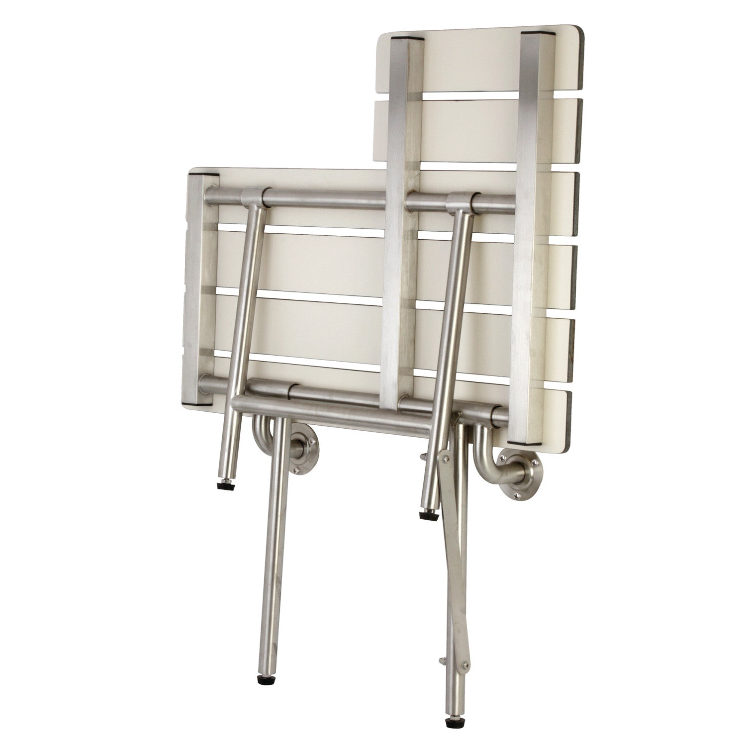 ADA Compliant 28x21 Inch Fold Down Shower Seat with Leg Supports - Brushed Stainless Steel Wall Mount Shower Bench for Elderly & Disabled - Perfect for Bathroom Safety & Accessibility