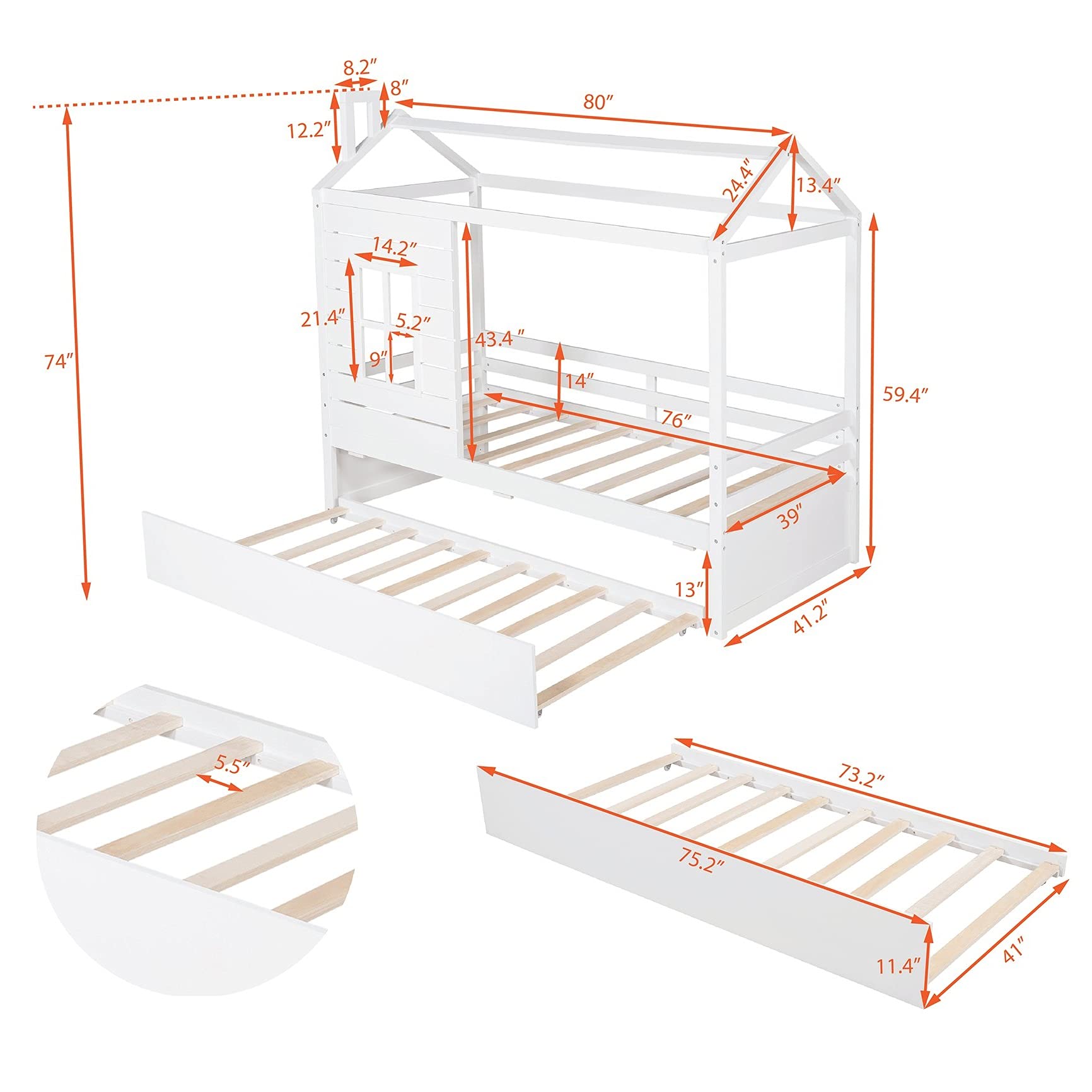 Merax Sturdy Wooden House Daybed Frame with Heavy-Duty Support Slats - No Box Spring Needed, Perfect for Kids & Teens Bedroom, Guest Room or Small Space