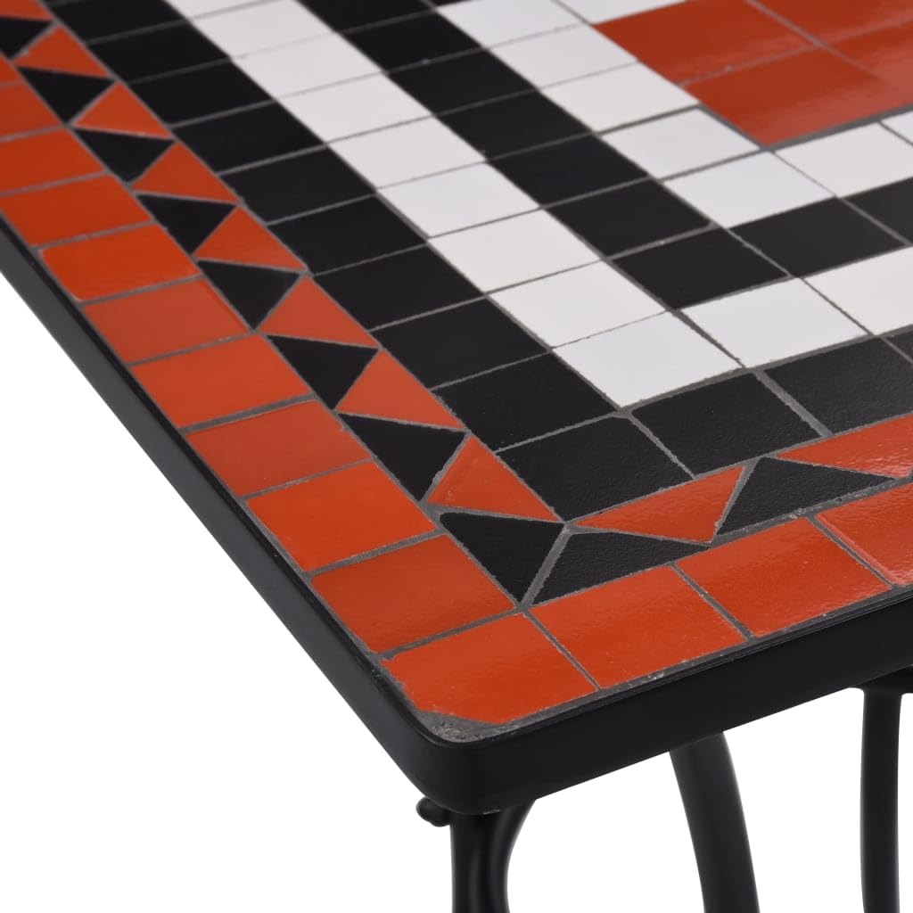 vidaXL Mosaic Outdoor Bistro Table - Terracotta & White Ceramic Tabletop with Powder-Coated Iron Frame - Weather-Resistant Patio Furniture for Balcony, Garden or Backyard - Easy to Clean & Assemble - Perfect for Outdoor Dining, Coffee Time & Relaxation