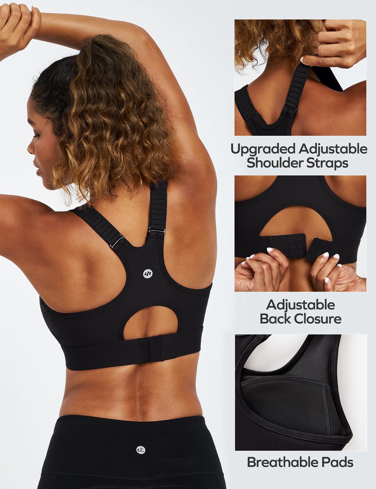 Ewedoos Women's High Impact Sports Bra - Adjustable Straps, Racerback, Push Up Support for Running, Workout & Gym - Perfect for Yoga, HIIT & Active Lifestyles