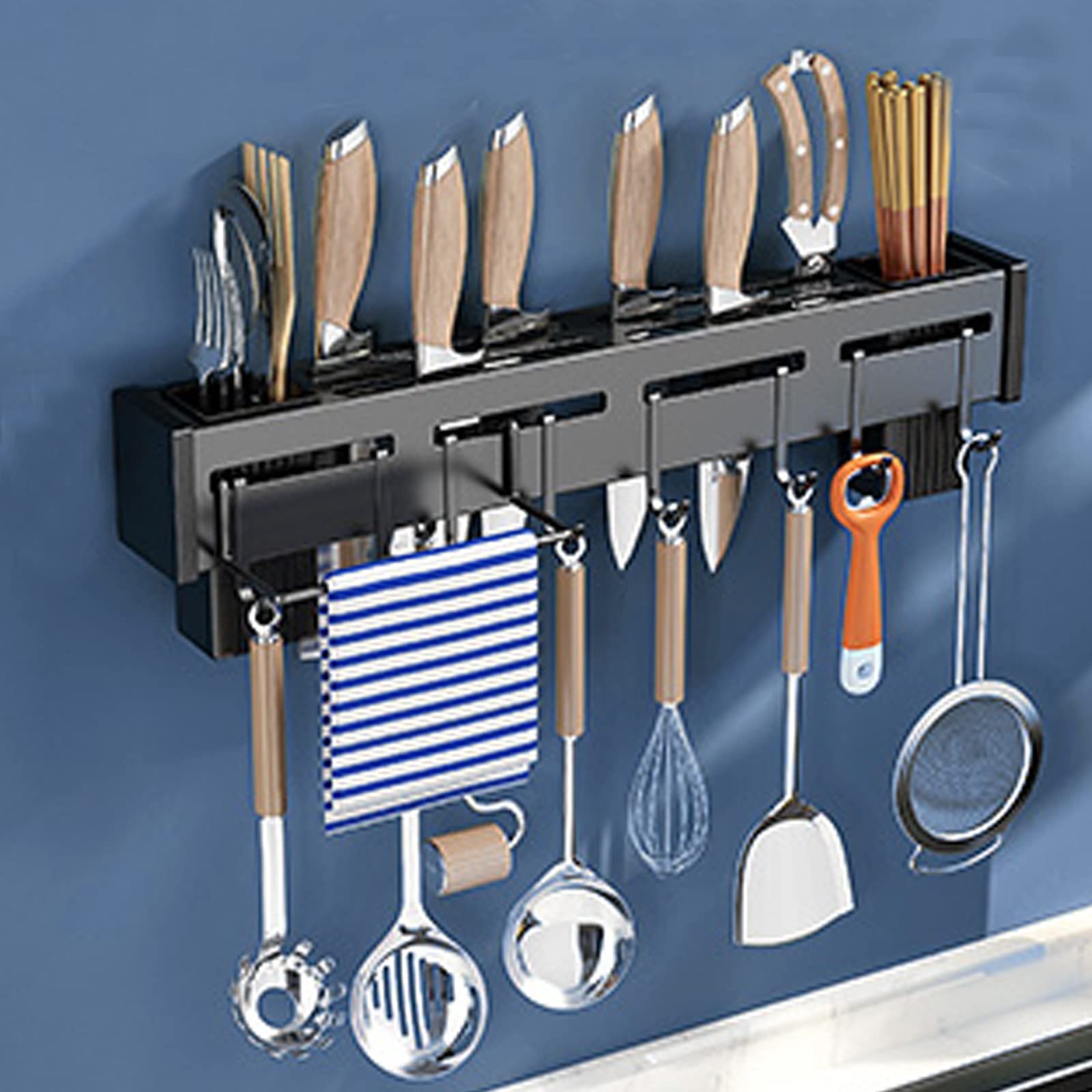Industrial Floating Shelves Wall Mounted - Rustic Storage Shelf with Removable Towel Bar, Hooks & Knife Holder - Space Saving Organizer for Kitchen, Bathroom, Bedroom & Office (30-60cm) - Perfect for Small Spaces & Home Decor