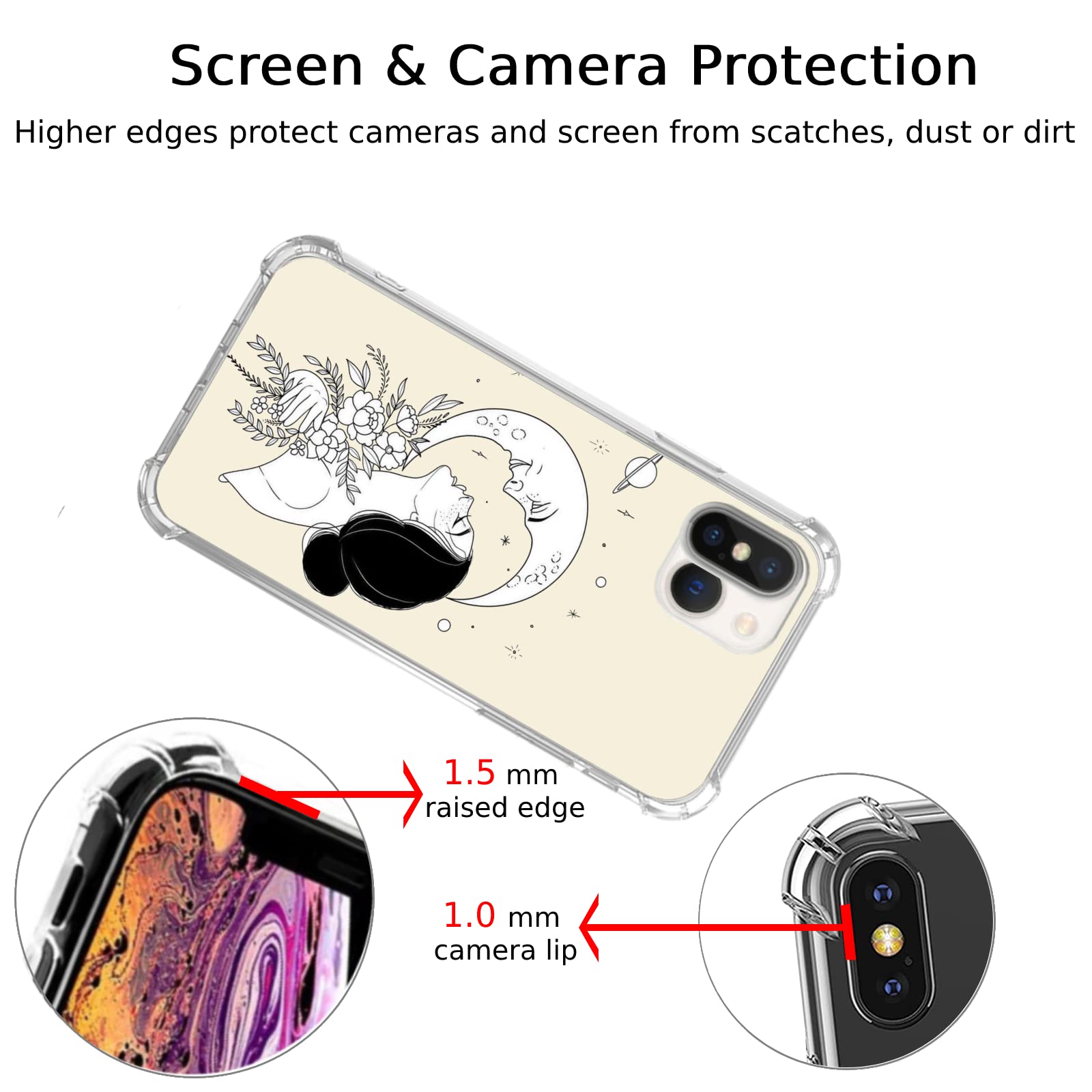 Hippie Moon Art TPU Case for iPhone Xs Max - Trendy Protective Cover for Women & Men | Perfect for Music Festivals, Boho Lovers & Everyday Use