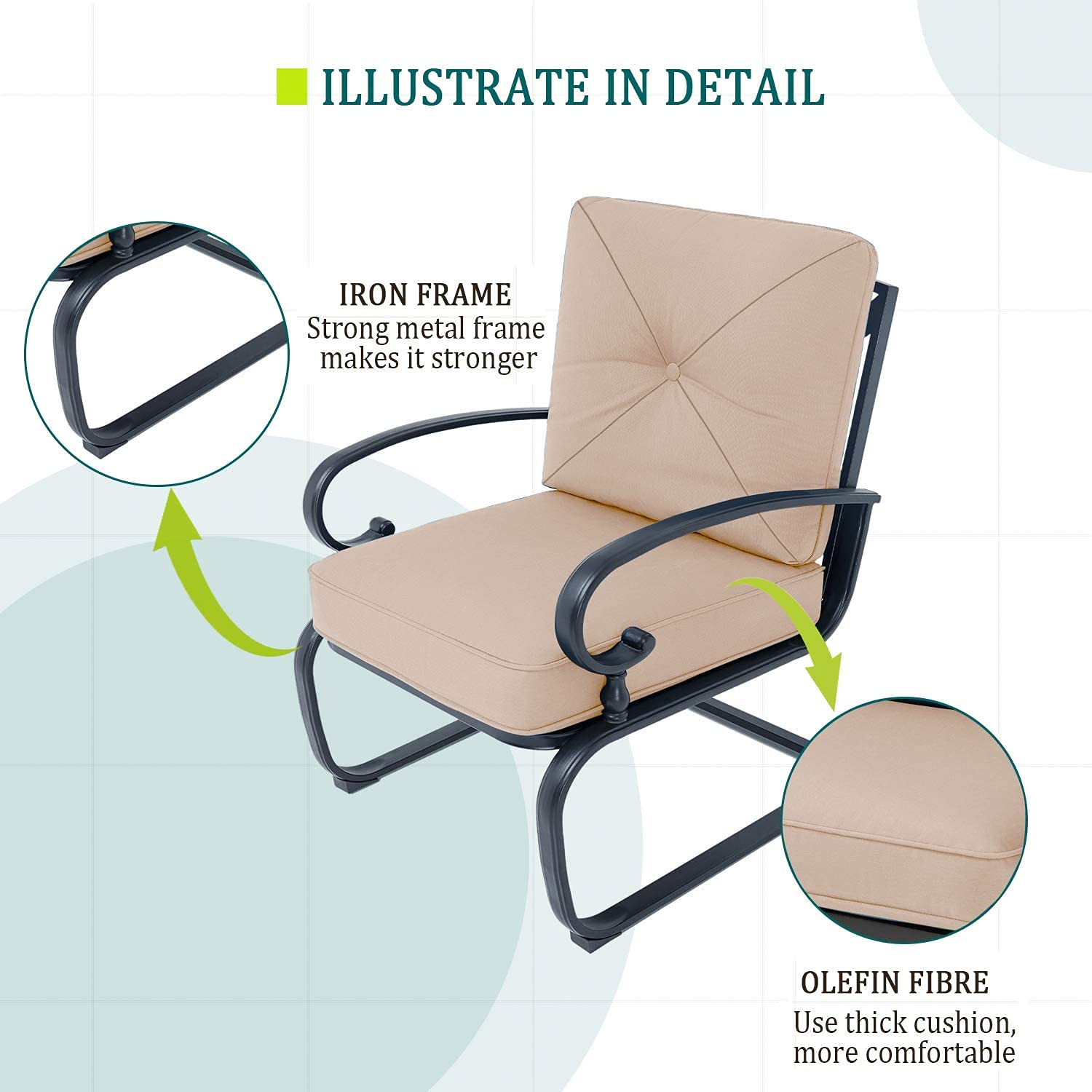 4-Piece Outdoor Wrought Iron Patio Conversation Set with Glider Loveseat, 2 Spring Chairs & Coffee Table - Brown - Perfect for Garden, Backyard, Porch or Poolside Relaxation