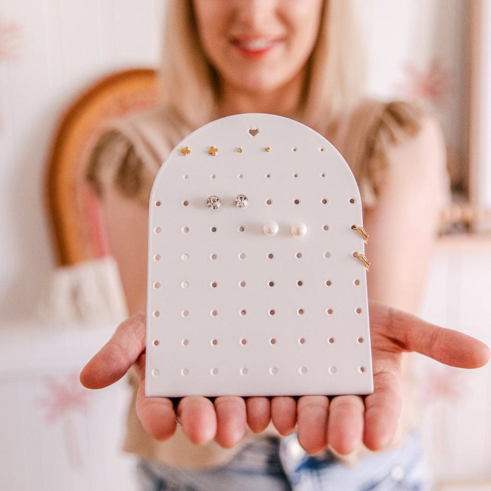 Mini Classic Earring Holder - White Organizer for 34 Pairs | Jewelry Storage & Display for Travel, Vanity, or Gift