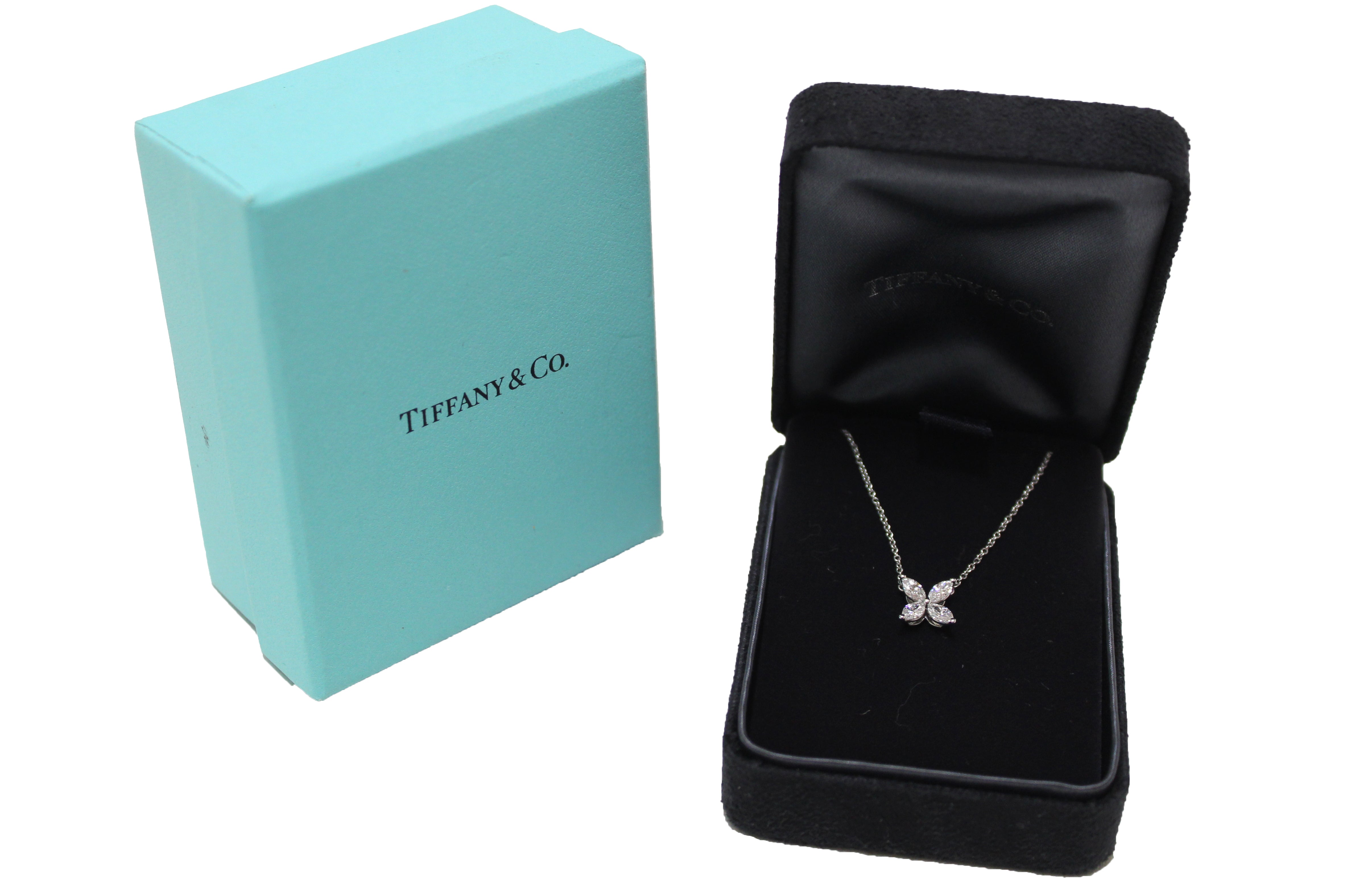 Authentic Tiffany & Co Platinum Marquise Diamond Victoria Pendant Necklace - Elegant Jewelry Gift for Women, Perfect for Weddings, Anniversaries & Special Occasions