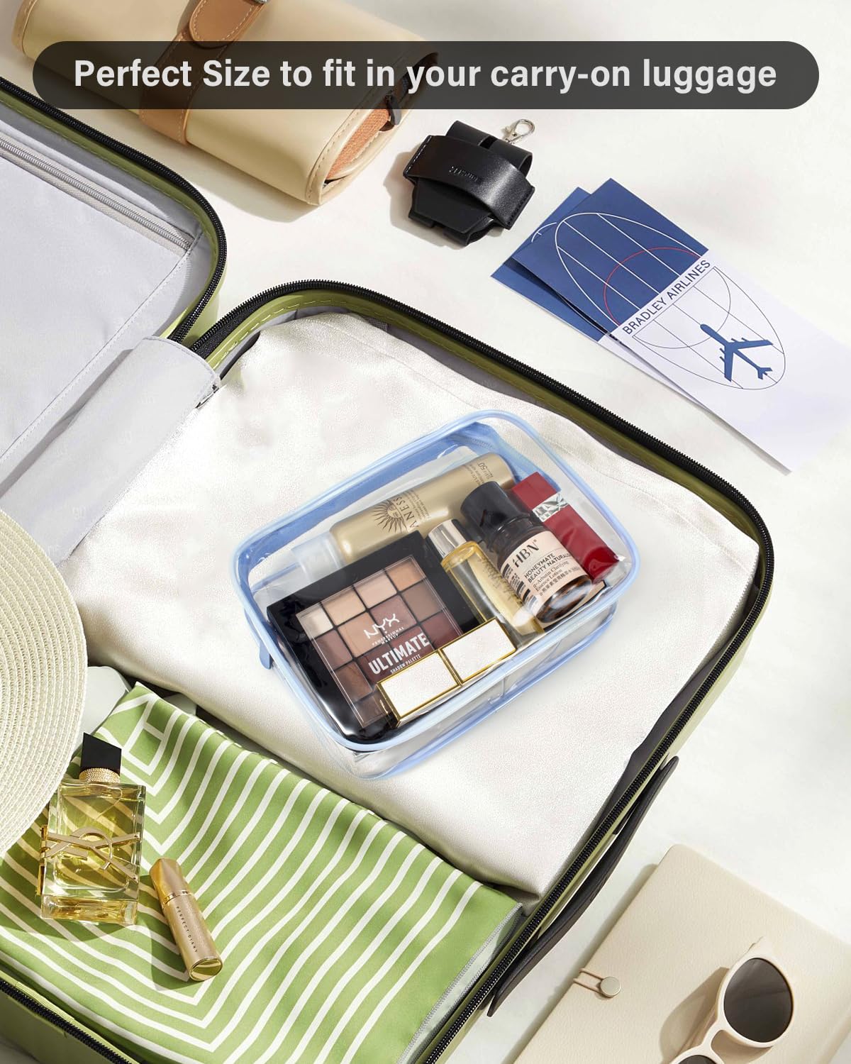 TSA Approved Clear Toiletry Bag - Waterproof Travel Cosmetic Pouch for Women & Men, Perfect for Airplane Essentials (Macaron Pink Purple Blue)
