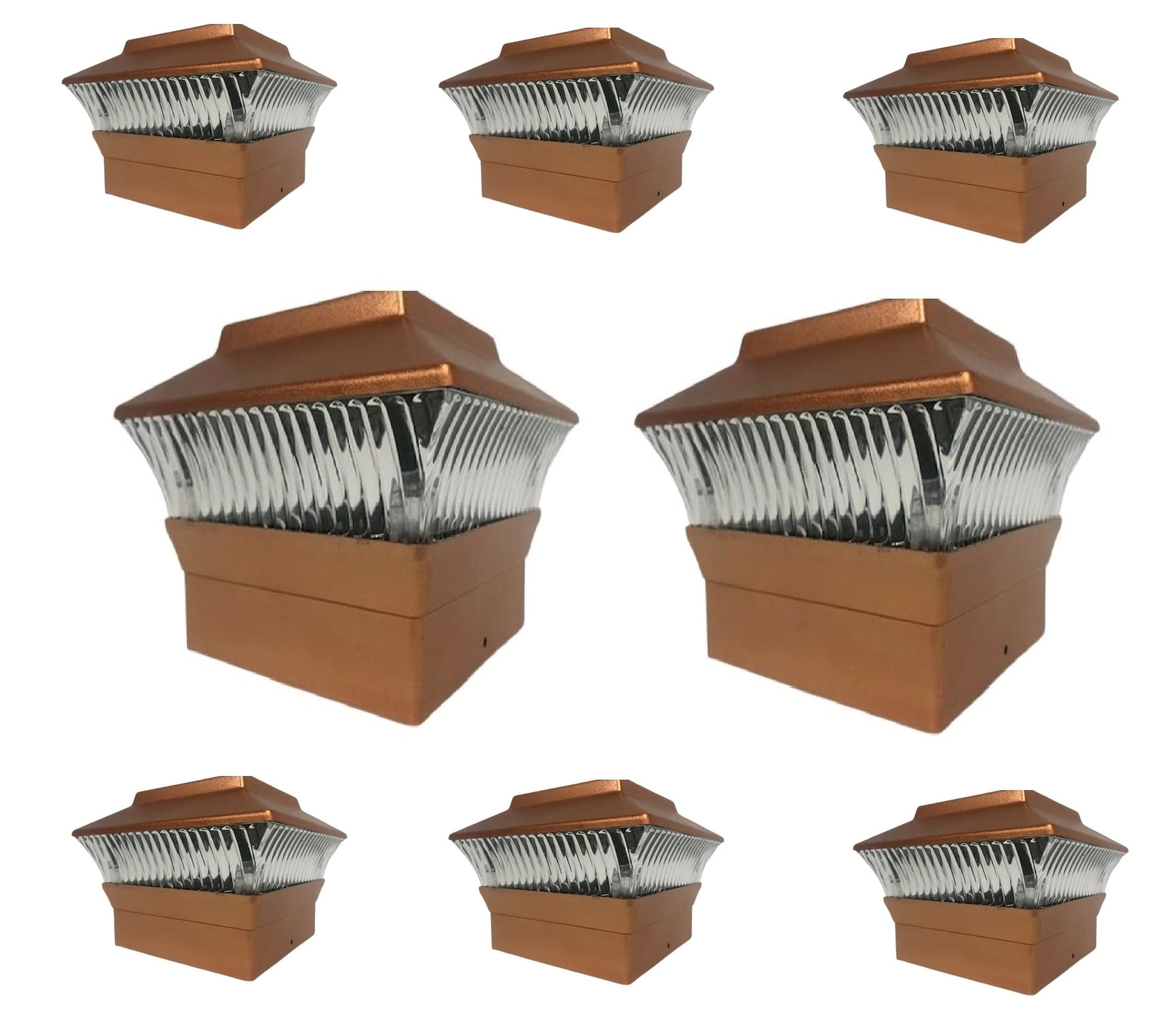 8 Pack 4x4 Solar Powered Copper Square PVC Post Cap Lights - Outdoor Fence Lighting for Garden, Patio, Deck & Pathway