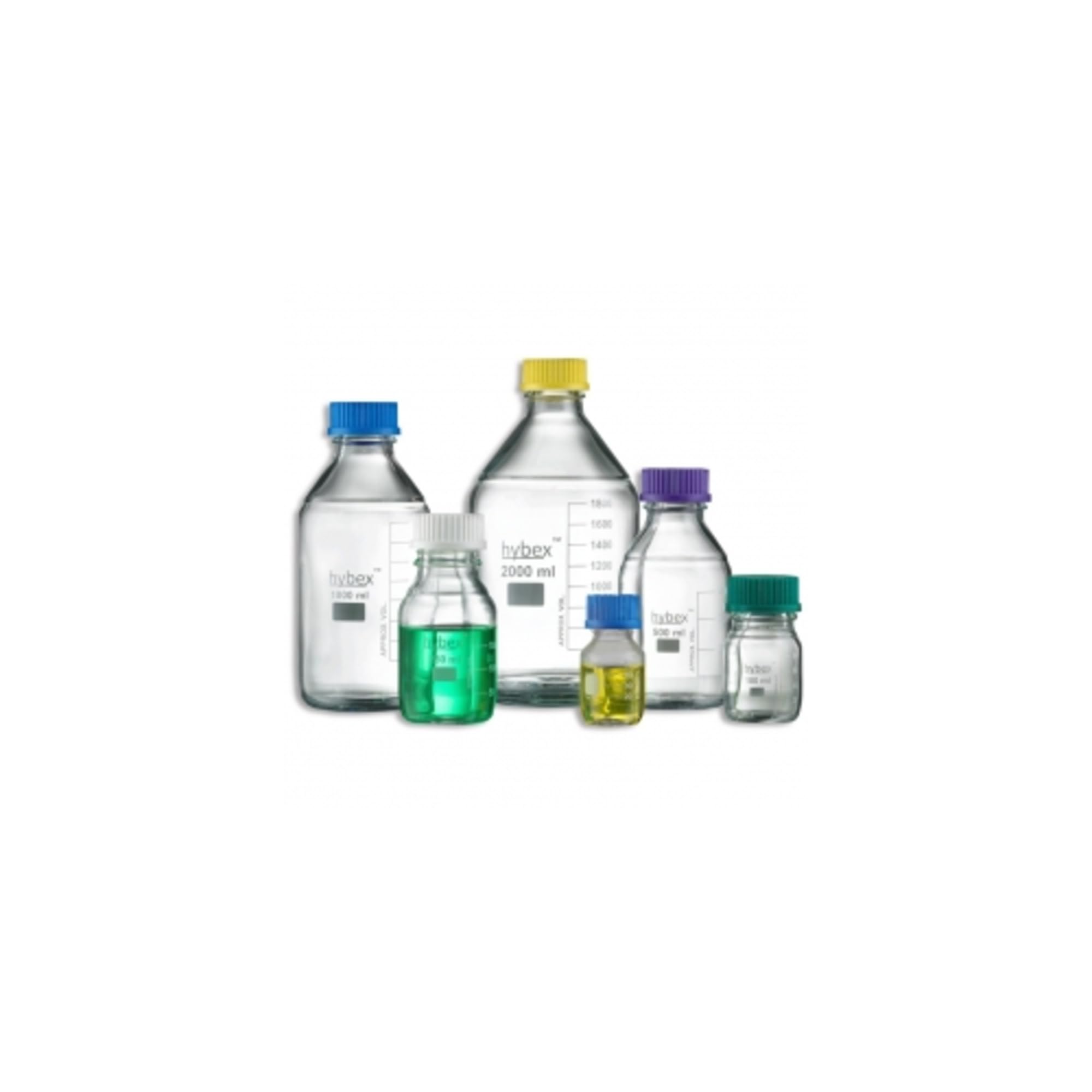 Benchmark Scientific B3000-250-B Hybex 250mL Borosilicate Glass Media Storage Bottles with Blue Caps - Pack of 10 | Laboratory Sample Storage, Cell Culture Media, Chemical Solutions | Durable & Reusable Lab Glassware