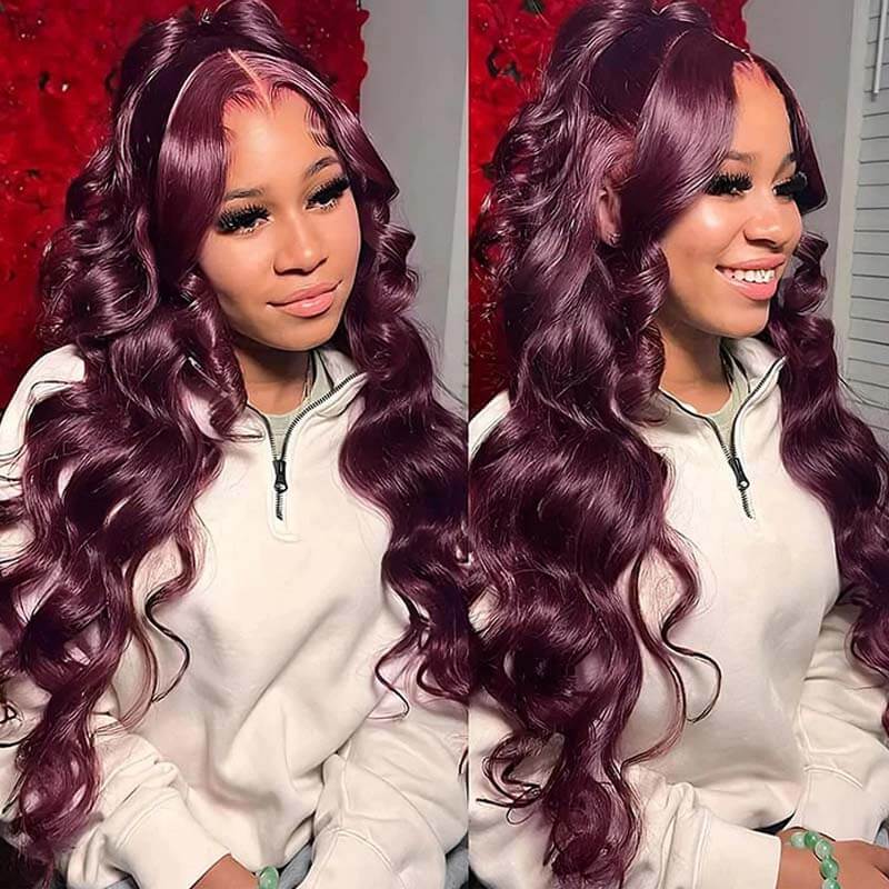 Eullair Glueless Dark Purple Plum Straight Human Hair Wig - Body Wave Lace Frontal Wigs for Women | Natural Look for Daily Wear, Cosplay & Special Occasions