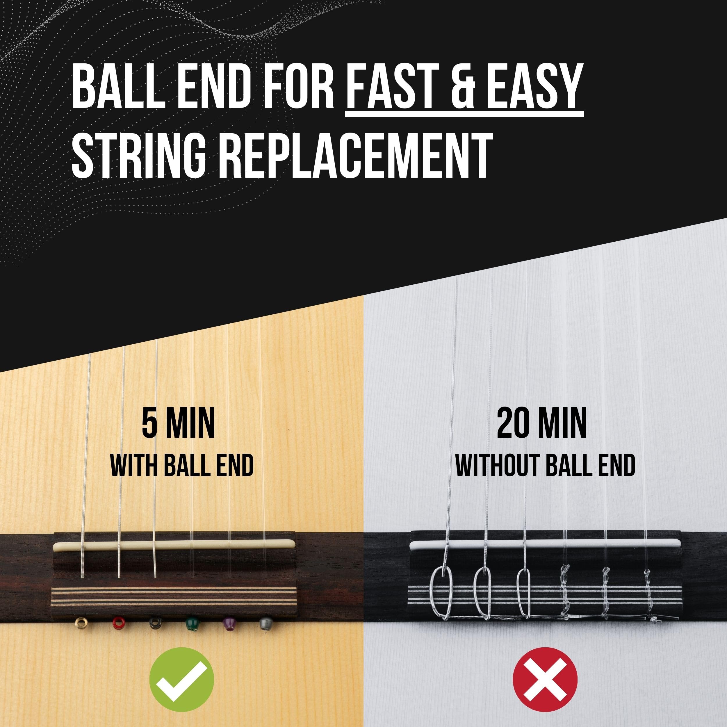 Premium Classical Guitar Strings with Ball End - Fast & Easy Restring - Non-Slip Nylon String Pick - 5-Piece Guitar Accessory Kit - Silver Nylon Strings for Classical Guitar (Cuerdas Guitarra) - Perfect for Beginners, Performances & Home Practice