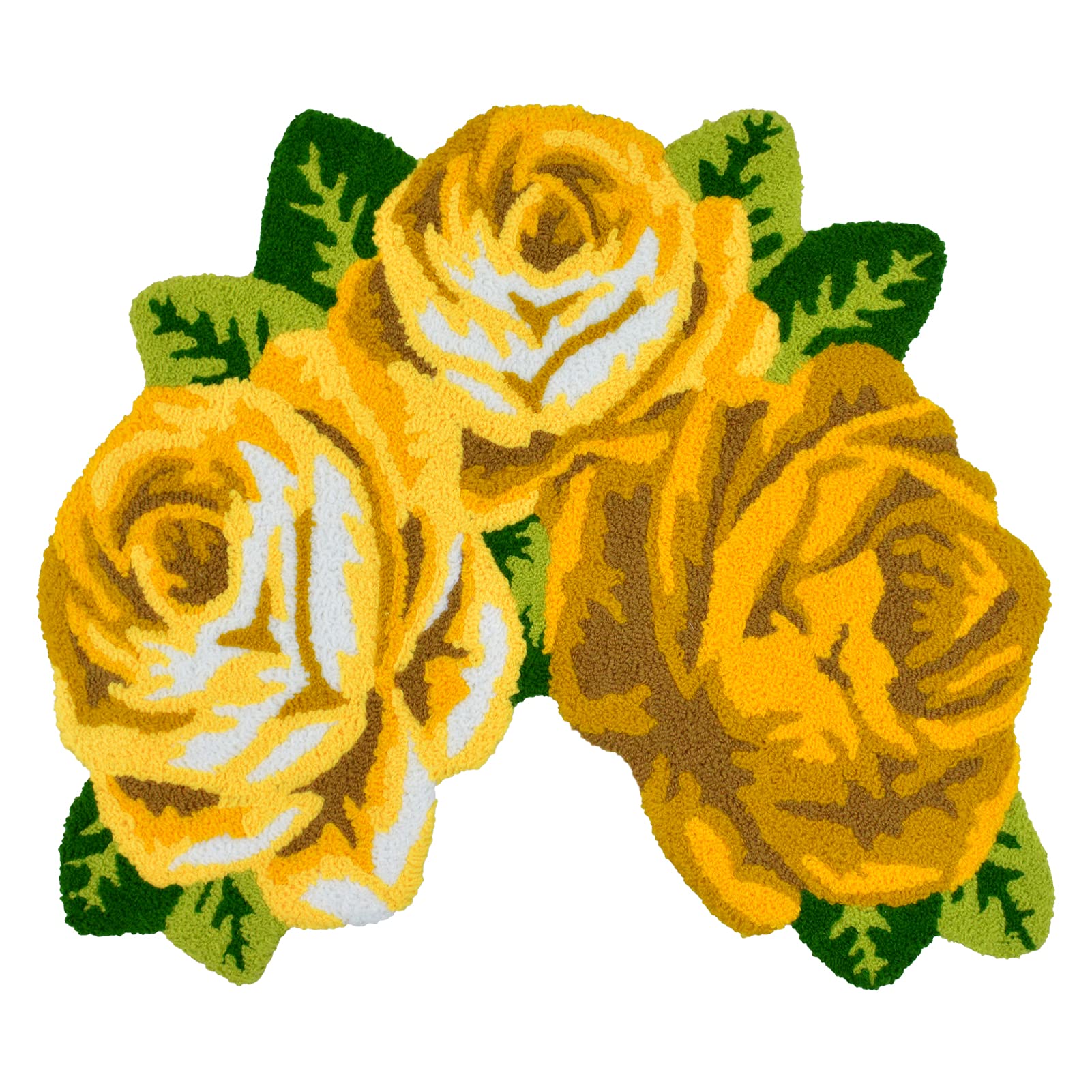 ABREEZE Non-Slip Washable Rose Rug - Yellow Floral Bathroom Mat for Toilet, Washroom & Farmhouse Decor | Soft Anti-Skid Floor Carpet with 3 Roses Design | Perfect for Bathroom Safety & Vintage Home Aesthetic