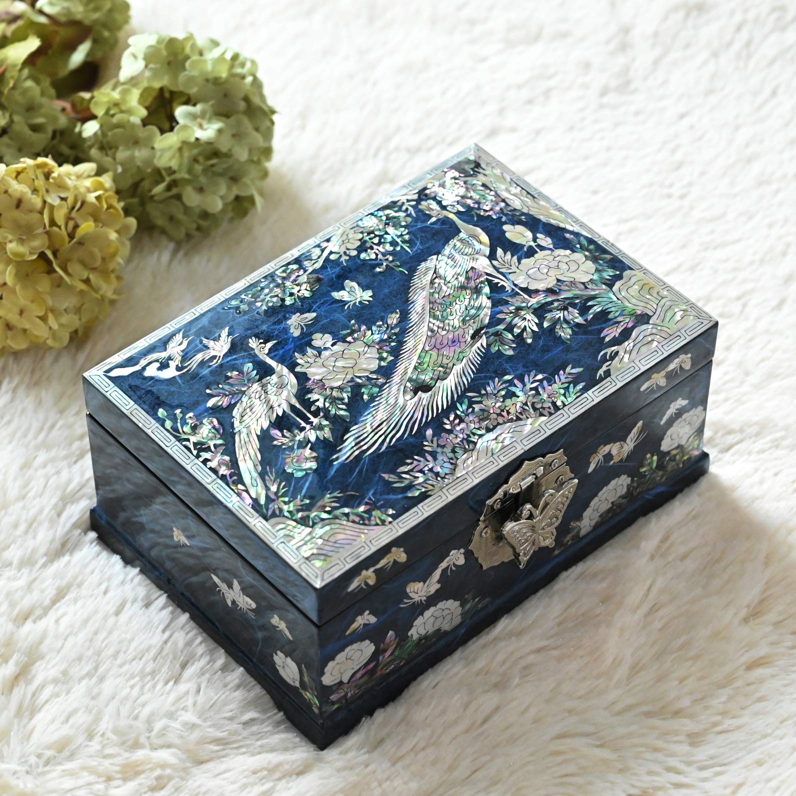 Elegant Mother of Pearl Jewelry Box with Multilevel Peacock Design - Perfect for Jewelry Storage, Gift Giving & Home Decor