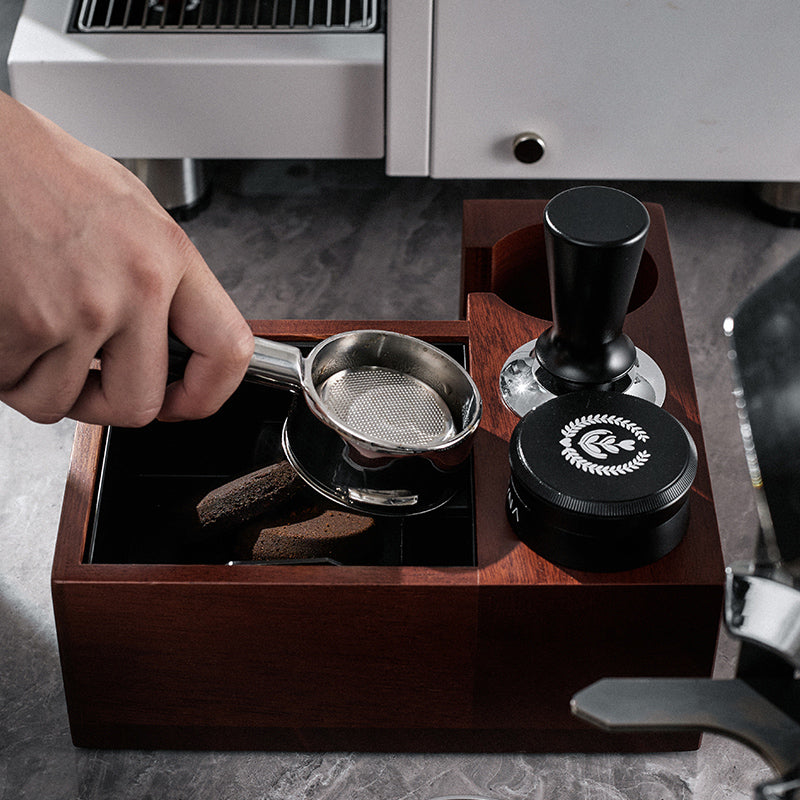 Professional Espresso Tamping Station with Built-in Knock Box - Barista Coffee Accessories for Home & Commercial Use - Perfect for Espresso Preparation & Coffee Grounds Disposal