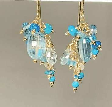 Blue Topaz Dangle Earrings with Multi Gemstone Cluster - Opal, Apatite & Herkimer Diamond Accents | Elegant Statement Jewelry for Women | Perfect for Parties, Weddings & Special Occasions