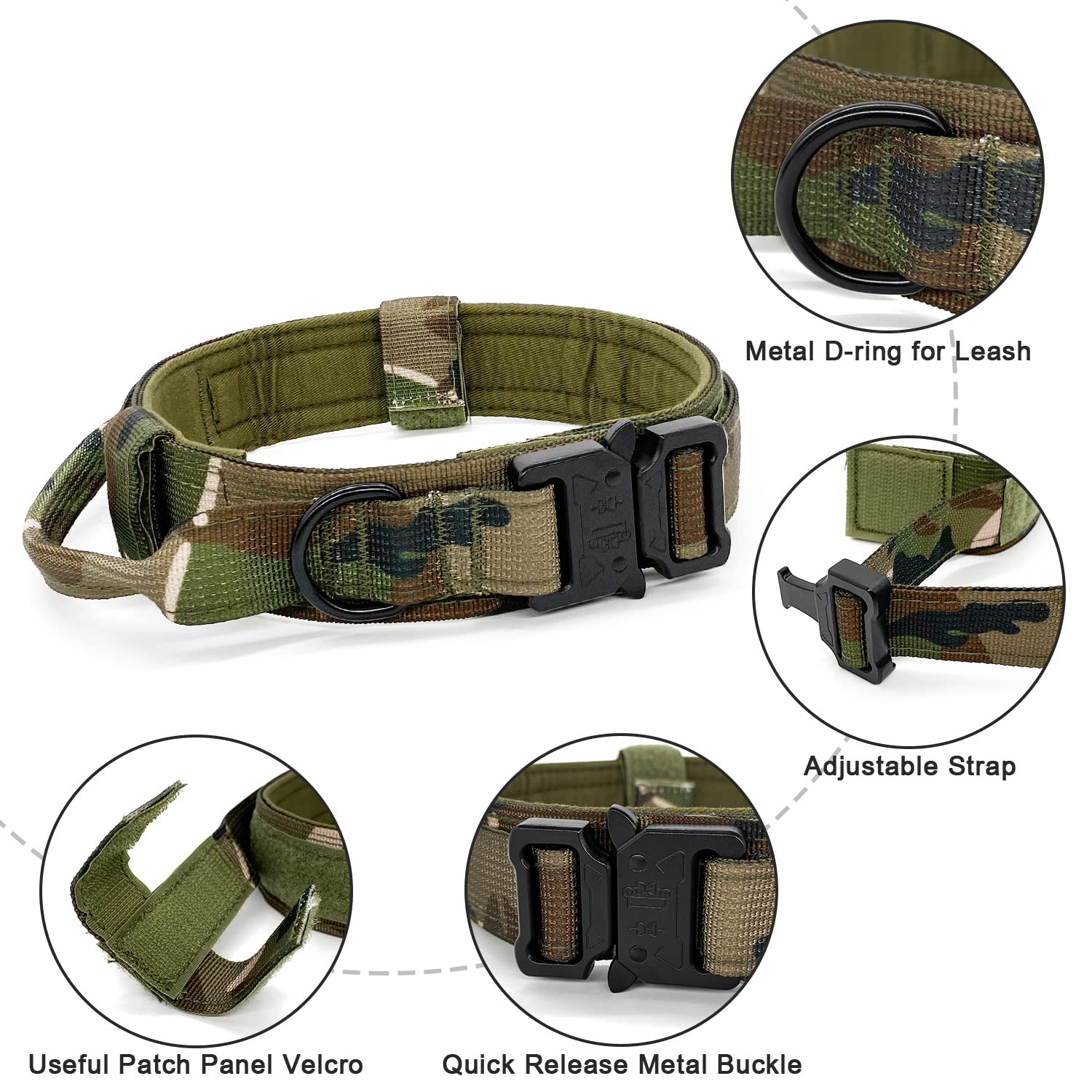 Military-Grade Tactical Dog Collar & Bungee Leash Set - Heavy Duty Adjustable K9 Collar with Control Handle - Army Khaki Nylon & Metal Buckle for Large Dogs - Perfect for Training, Hiking & Outdoor Adventures (XL)