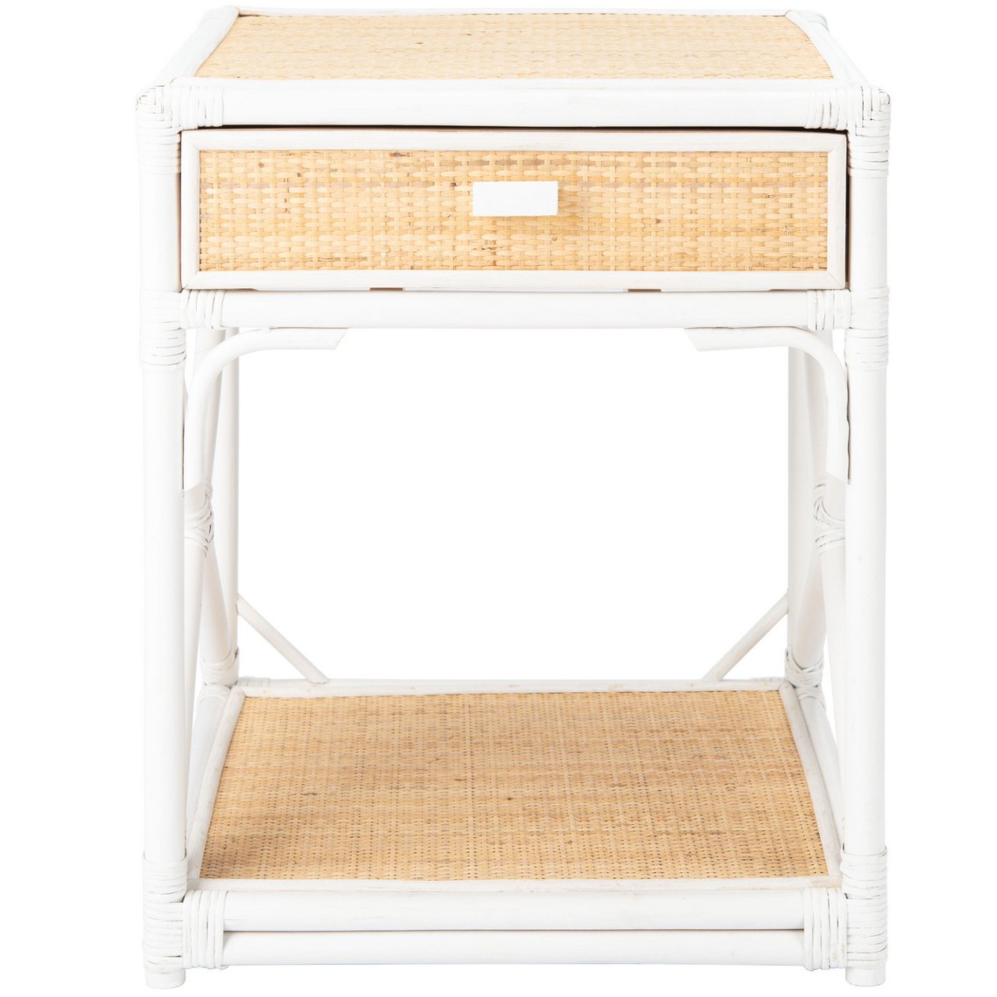 White and Natural Bali One Drawer Nightstand - Bedside Table for Bedroom, Living Room, or Nursery - Compact Storage Solution with Elegant Design