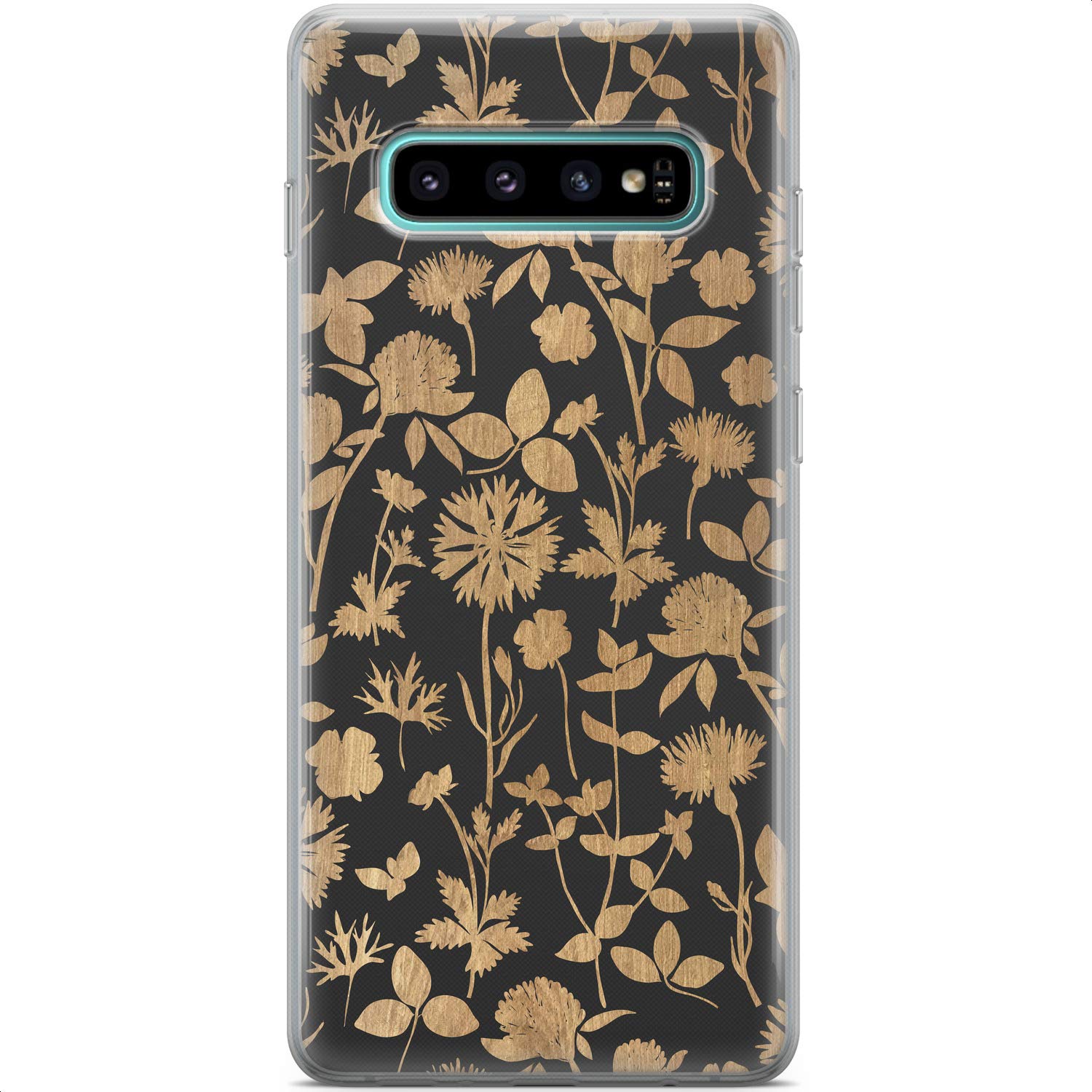 Samsung Galaxy S24 S23 Ultra S22 5G Plus S21 FE S20 S10 Floral Wooden TPU Phone Case - Slim Protective Silicone Cover with Corn Flowers & Wildflowers Design for Women | Perfect for Everyday Use, Work & Travel